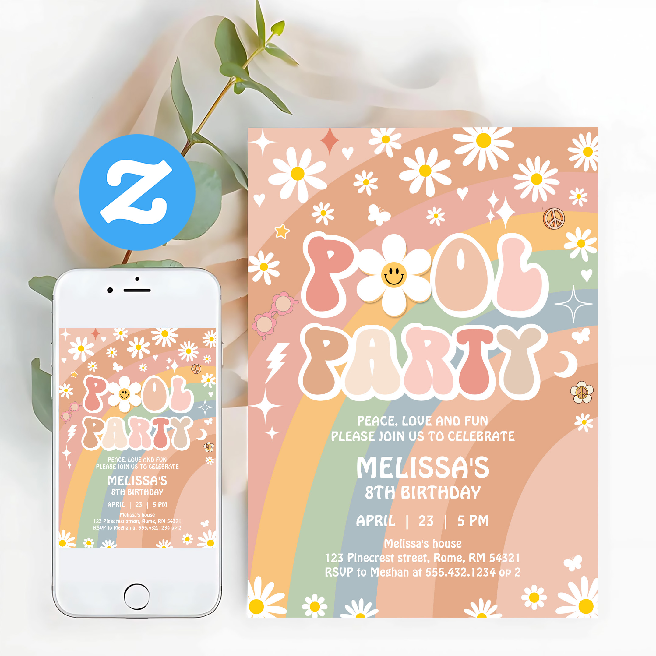 Groovy Pool Party Rainbow Hippie Retro 70S Invitation - Image 12