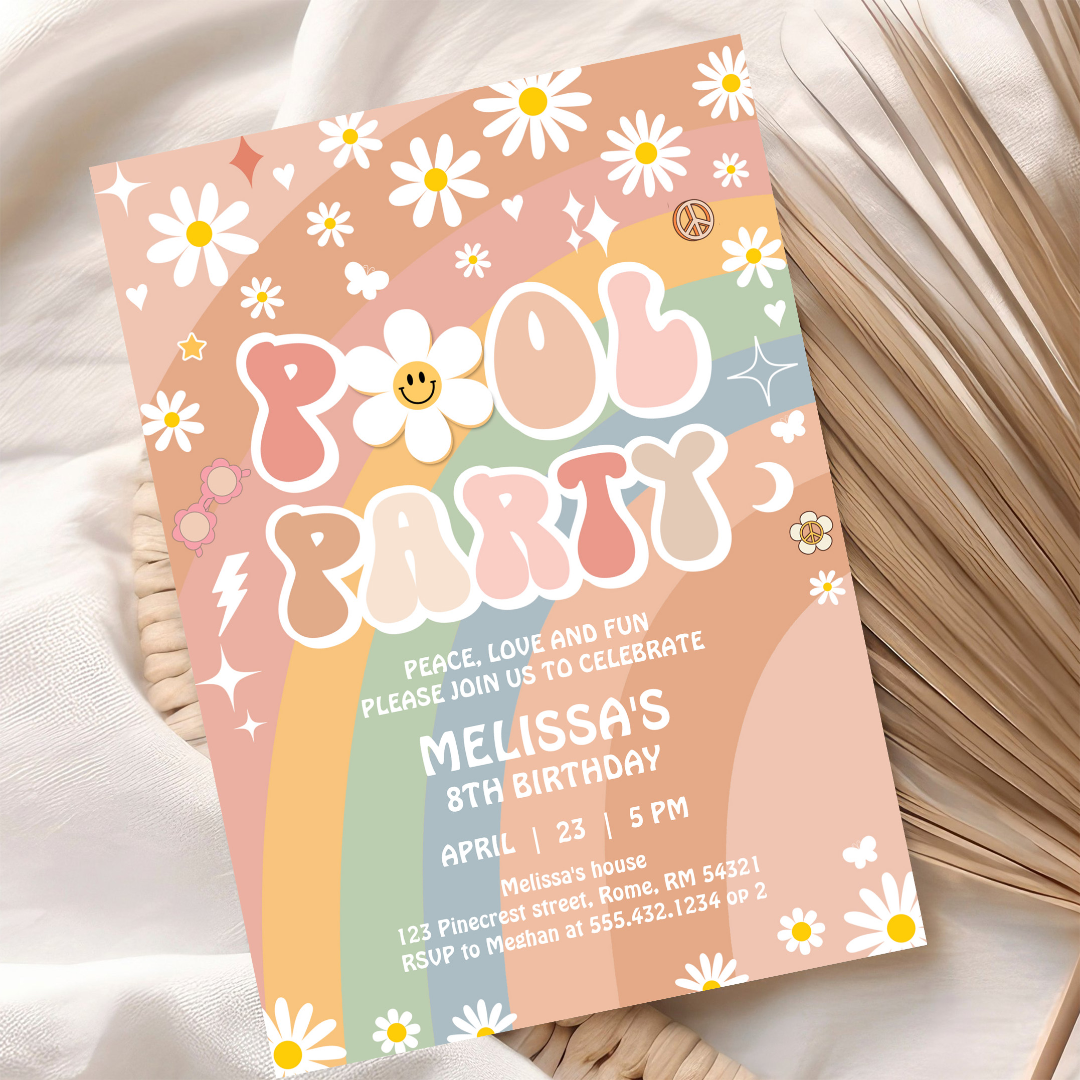 Groovy Pool Party Rainbow Hippie Retro 70S Invitation - Image 10