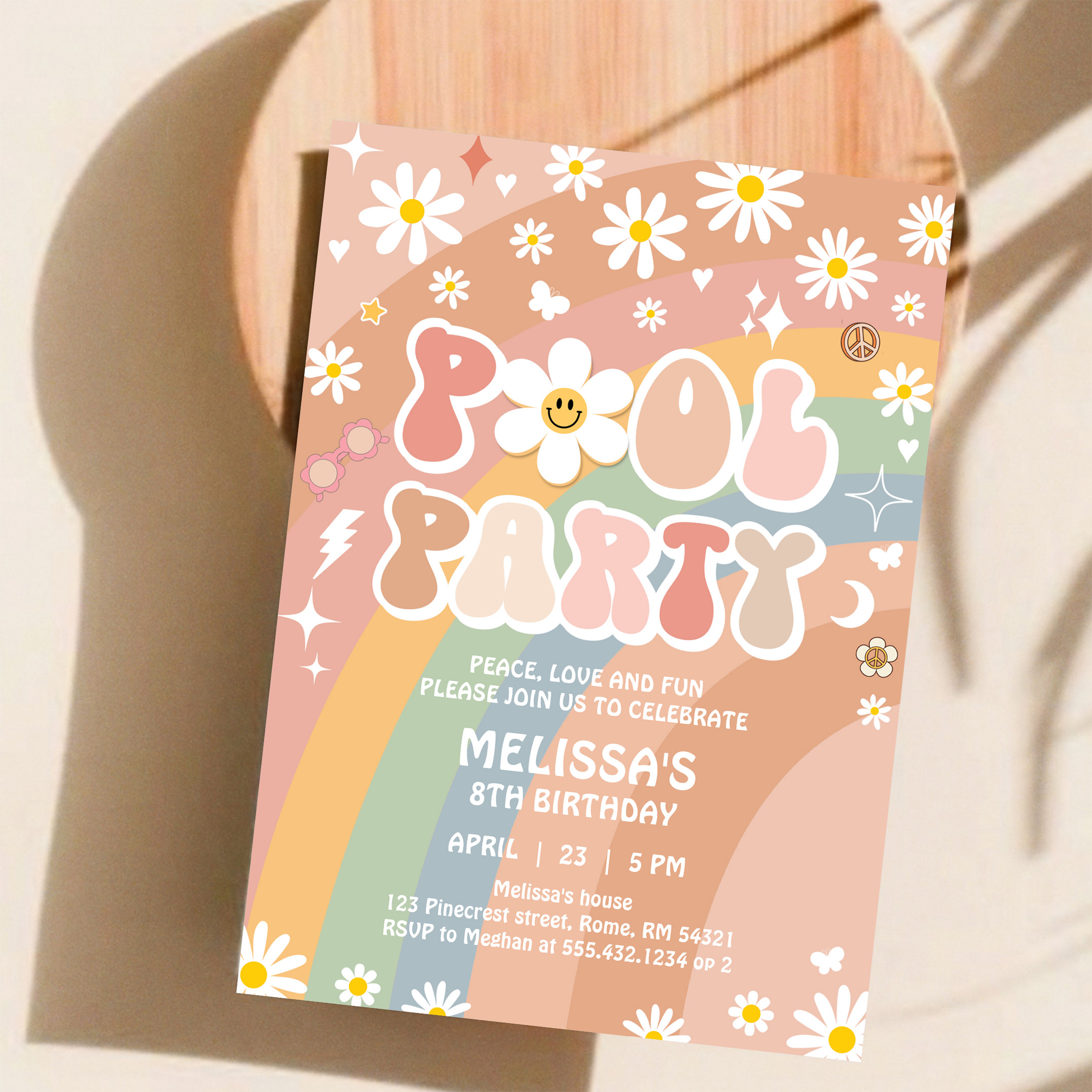 Groovy Pool Party Rainbow Hippie Retro 70S Invitation - Image 11