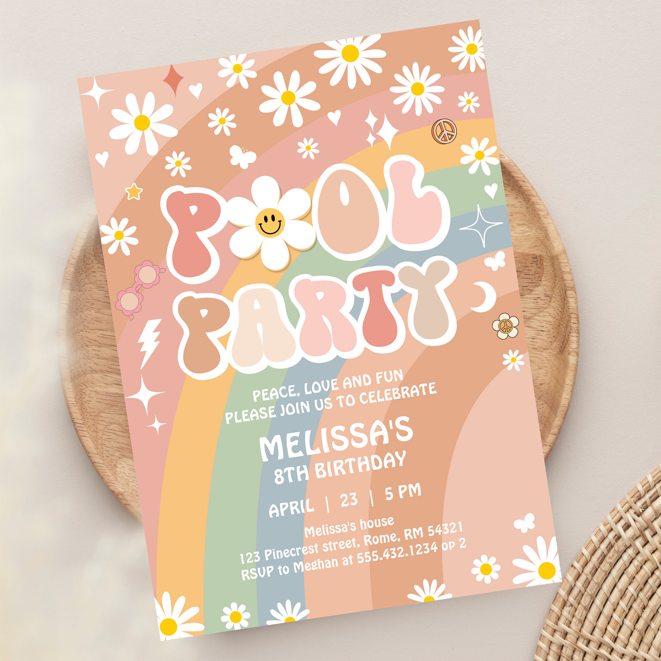 Groovy Pool Party Rainbow Hippie Retro 70S Invitation - Image 13