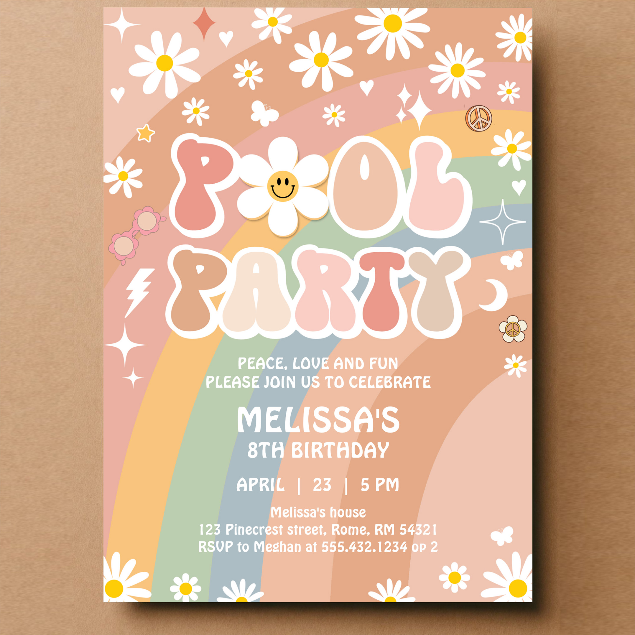 Groovy Pool Party Rainbow Hippie Retro 70S Invitation - Image 14