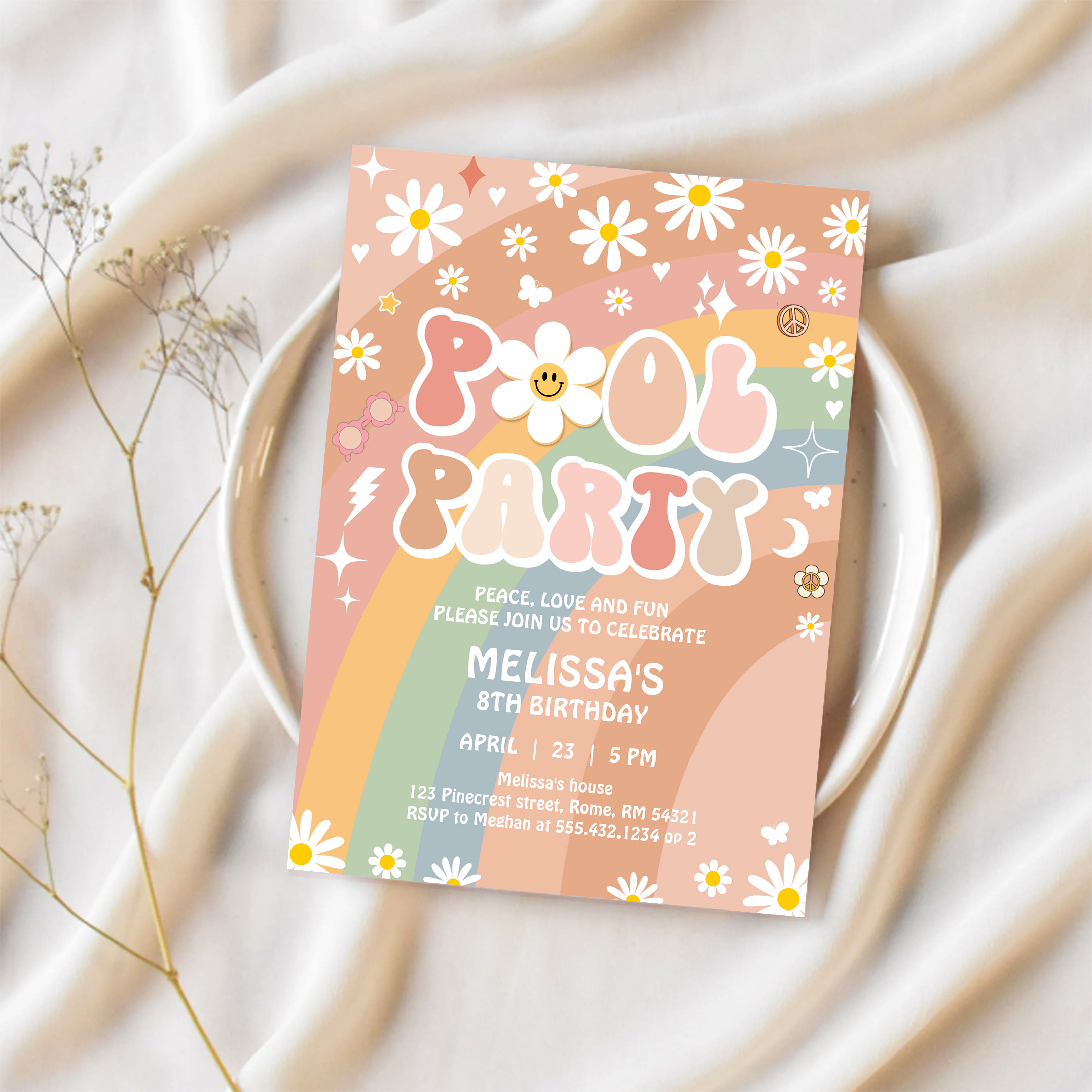 Groovy Pool Party Rainbow Hippie Retro 70S Invitation - Image 2