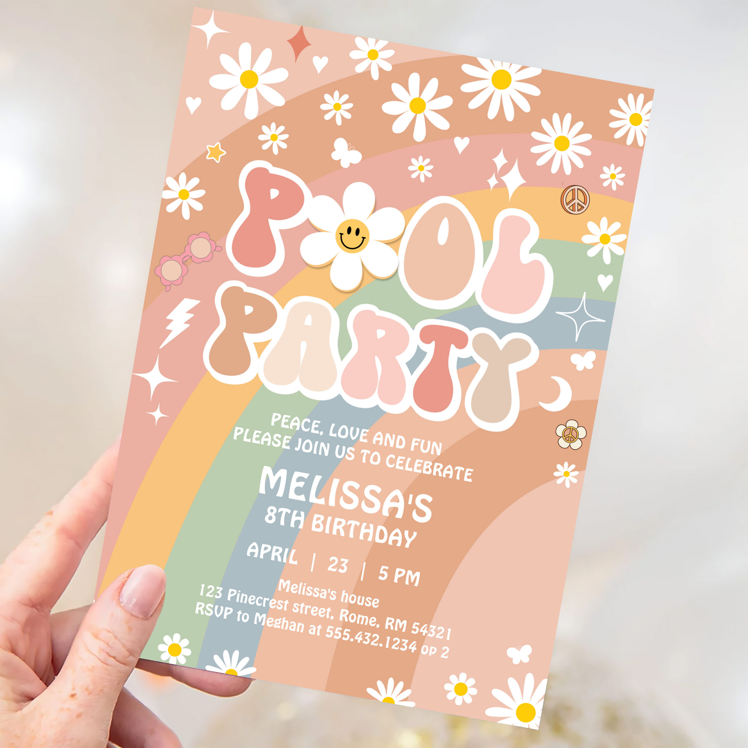 Groovy Pool Party Rainbow Hippie Retro 70S Invitation - Image 3