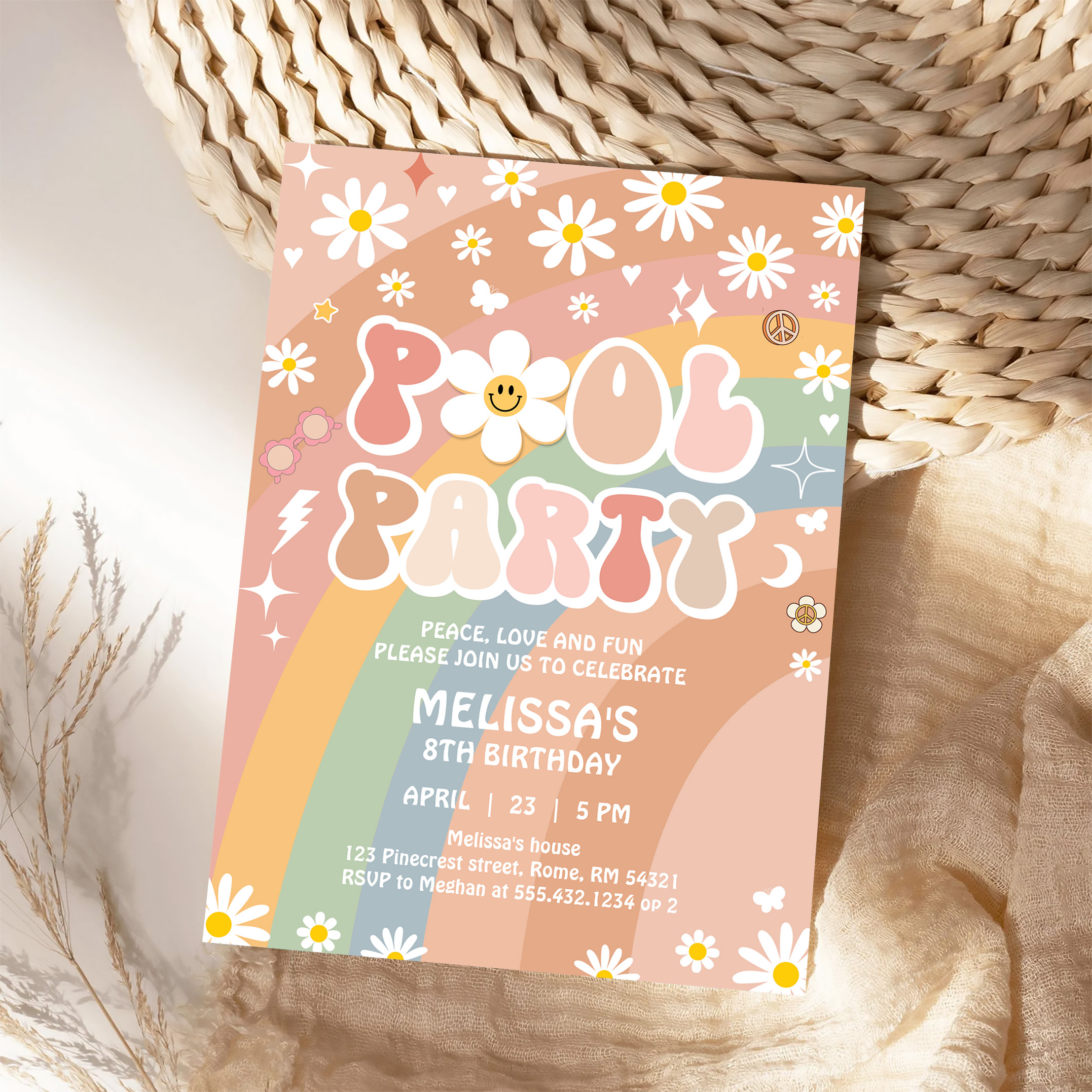 Groovy Pool Party Rainbow Hippie Retro 70S Invitation - Image 4