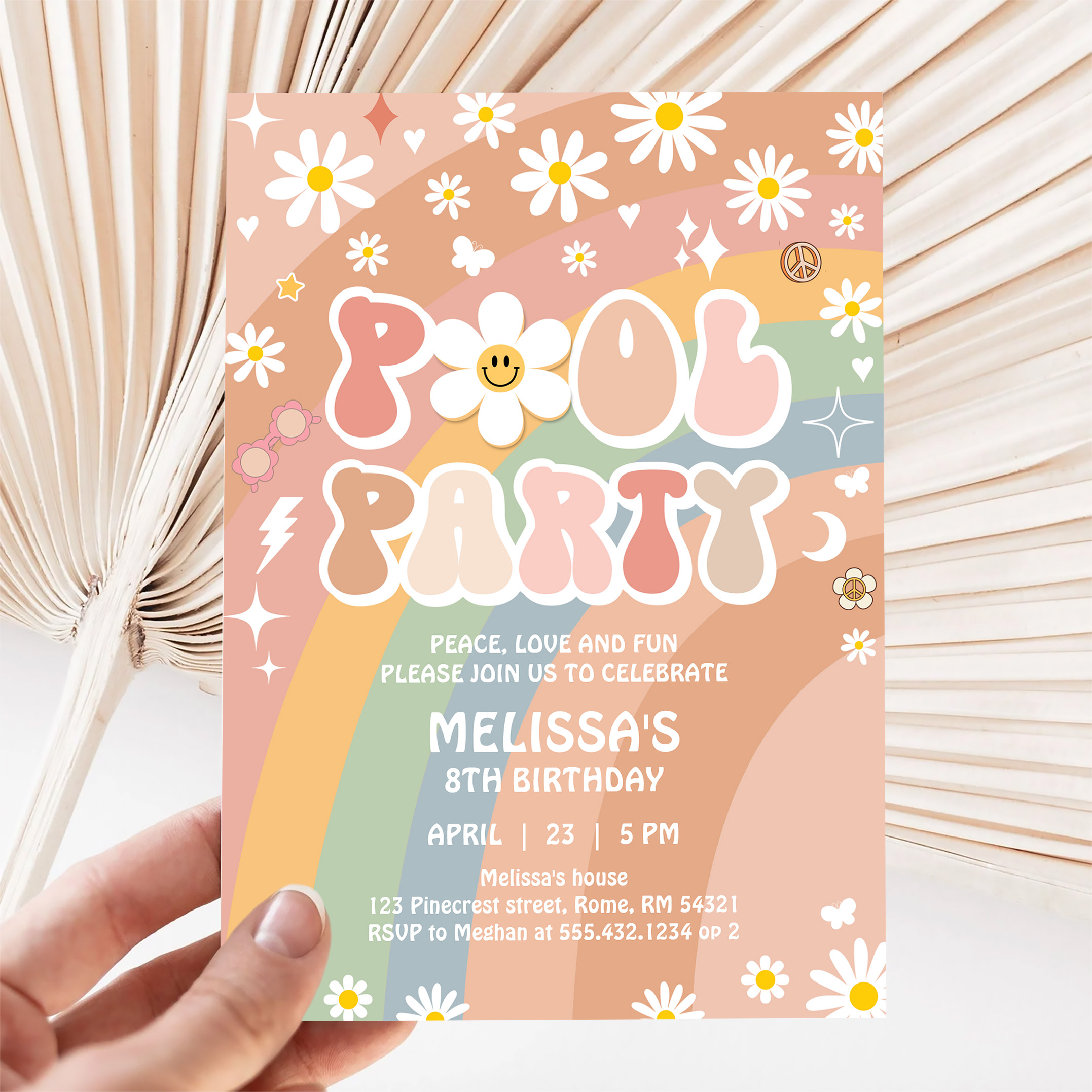 Groovy Pool Party Rainbow Hippie Retro 70S Invitation - Image 5