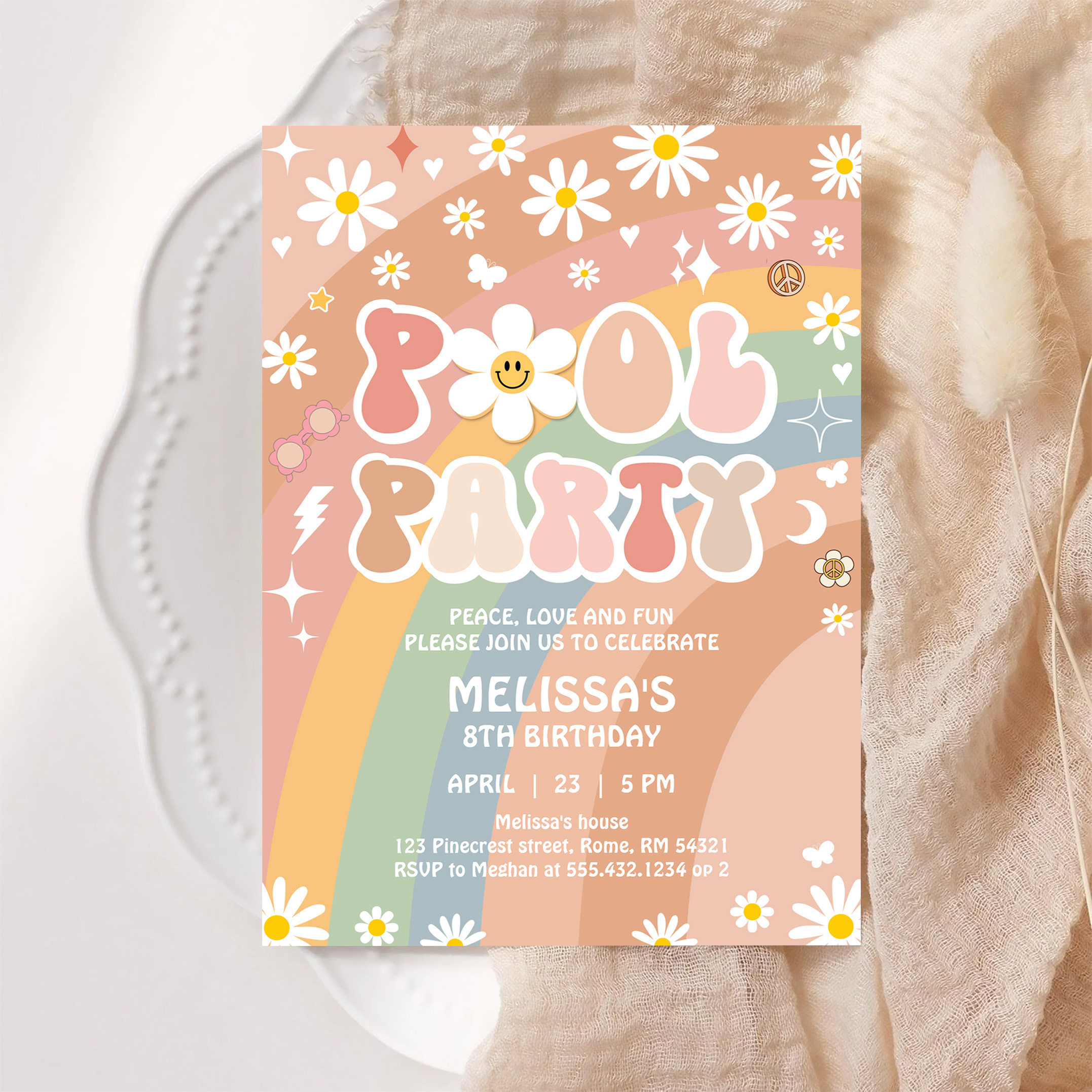 Groovy Pool Party Rainbow Hippie Retro 70S Invitation - Image 6