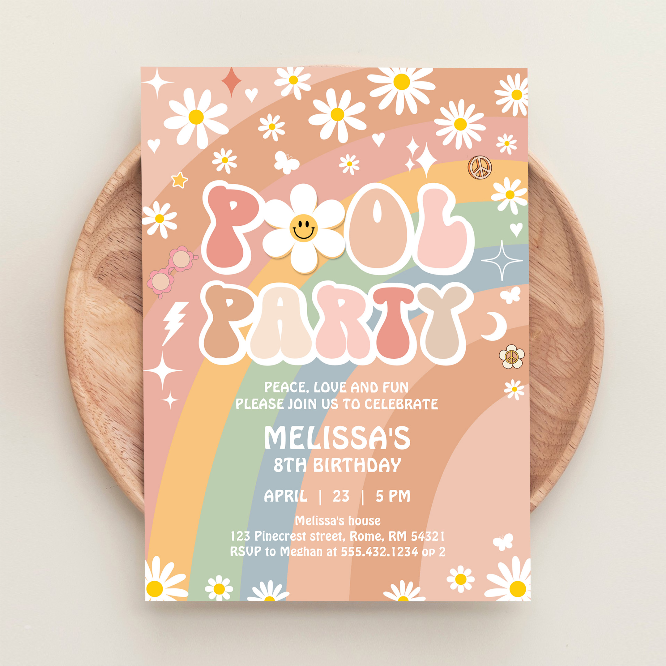 Groovy Pool Party Rainbow Hippie Retro 70S Invitation - Image 7
