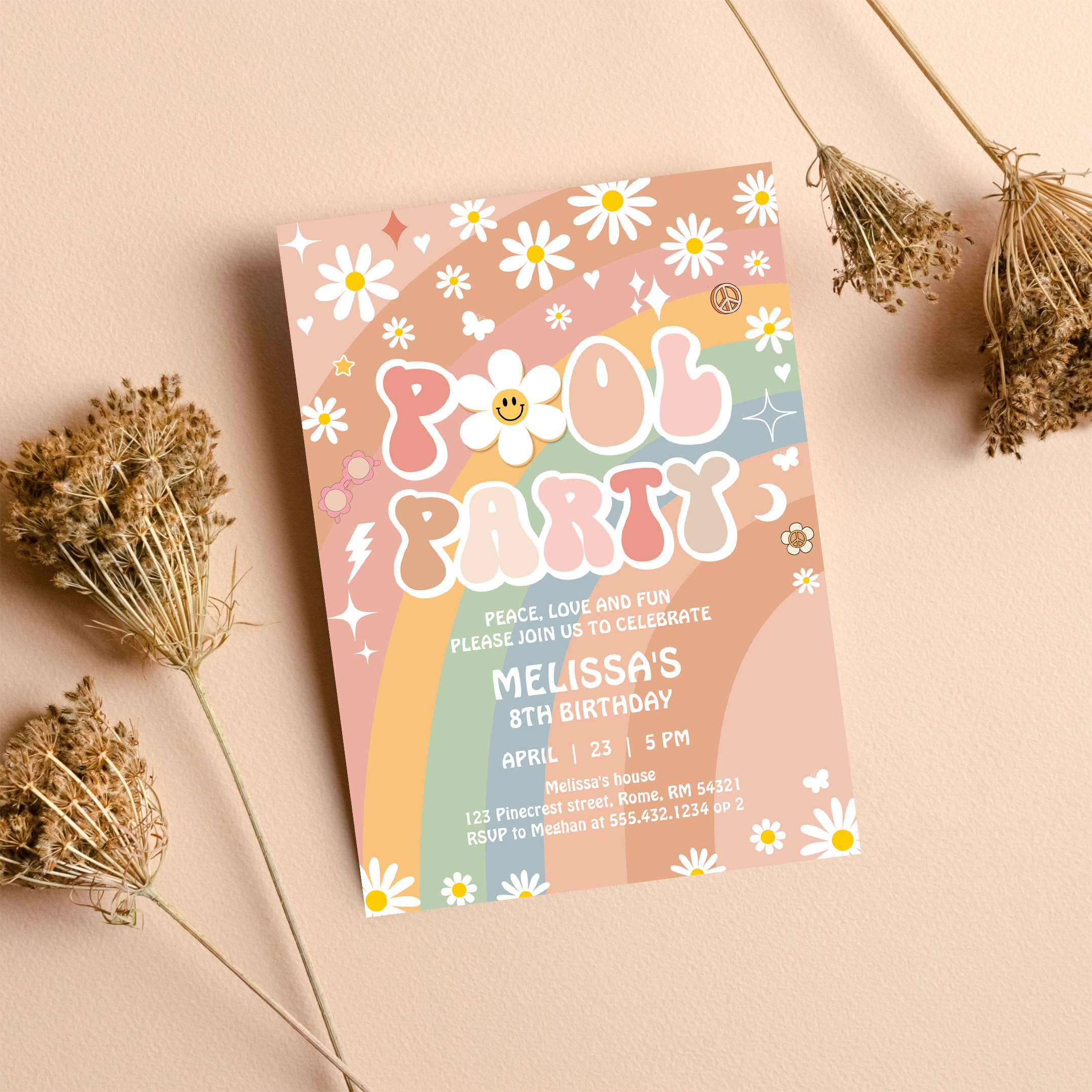 Groovy Pool Party Rainbow Hippie Retro 70S Invitation - Image 8