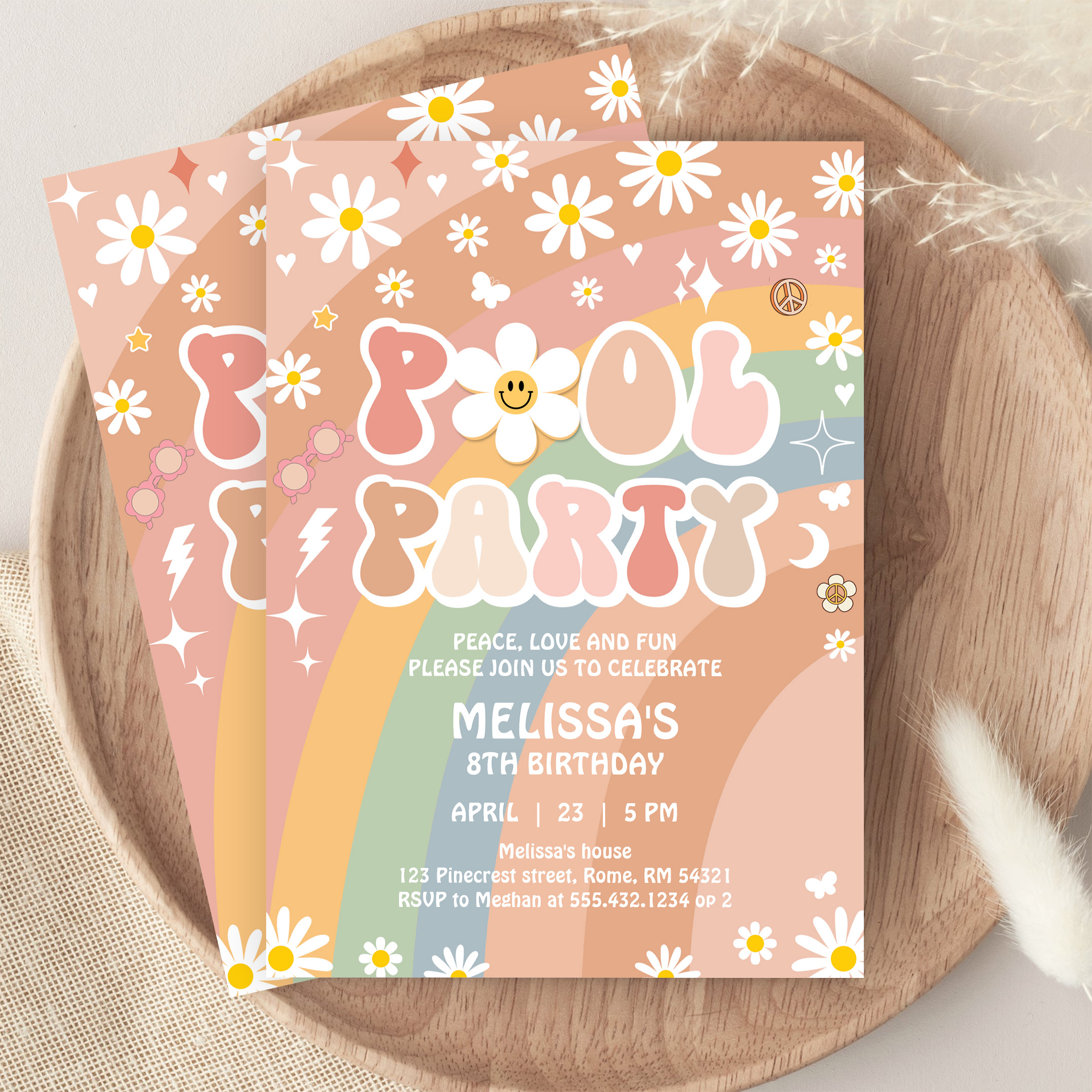 Groovy Pool Party Rainbow Hippie Retro 70S Invitation - Image 9