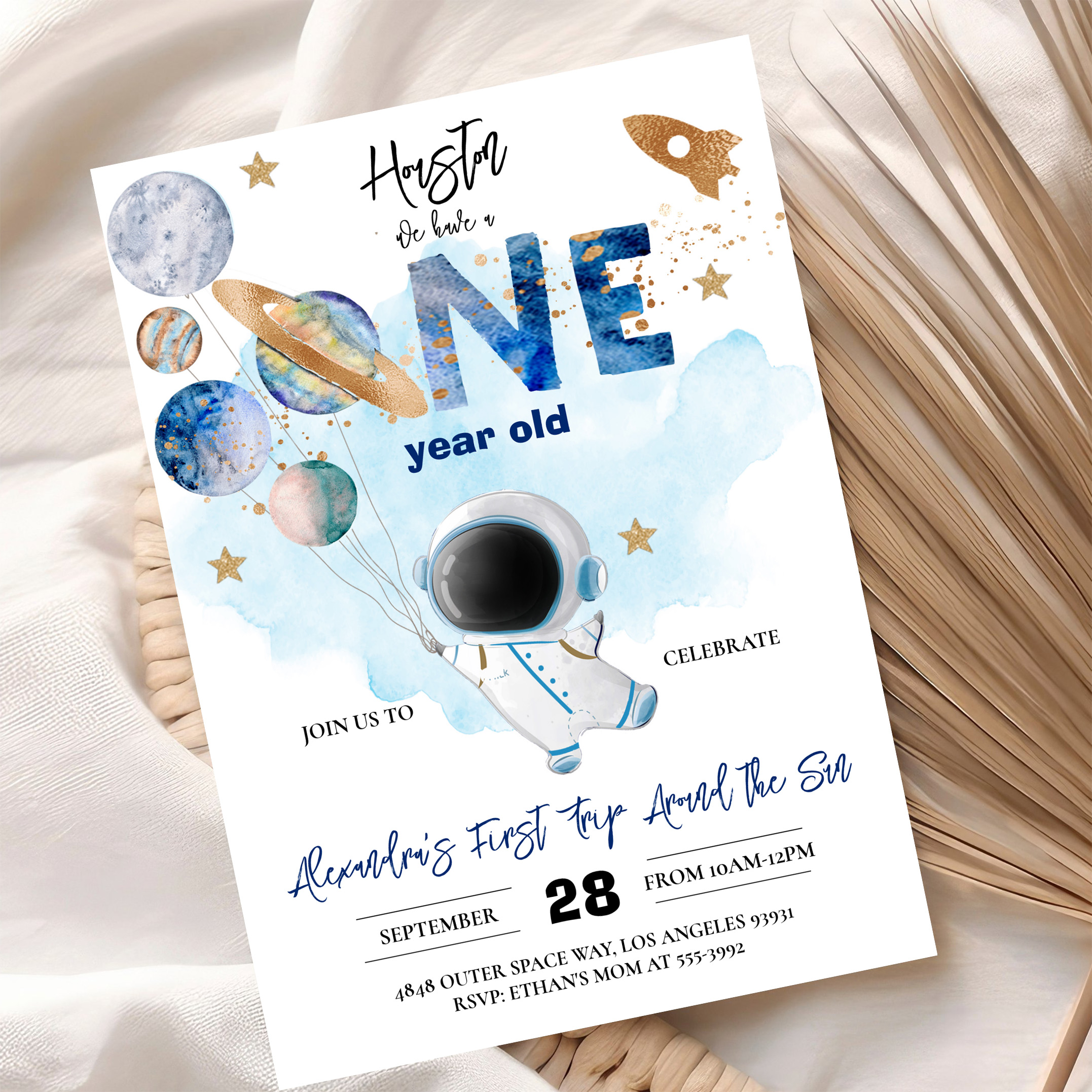 Houston We Have A One Year Old Blue Birthday Invitation - Image 10