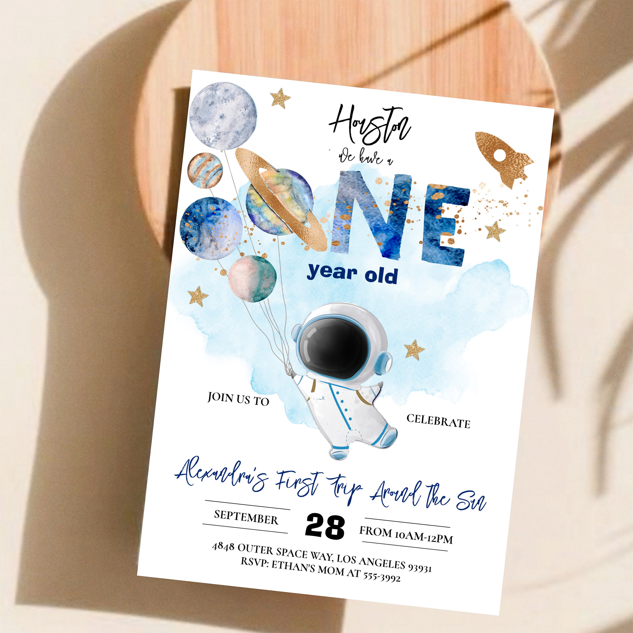 Houston We Have A One Year Old Blue Birthday Invitation - Image 11