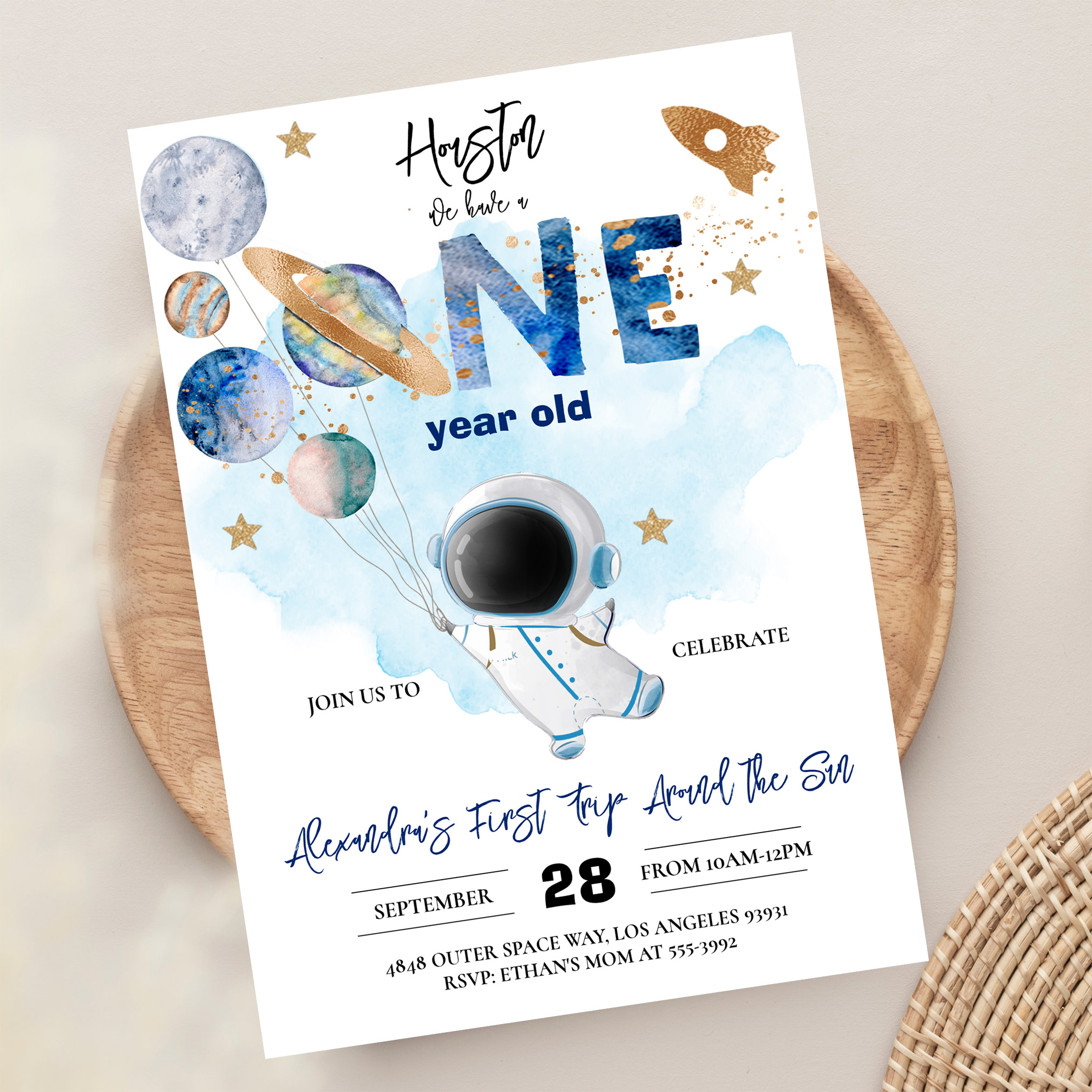Houston We Have A One Year Old Blue Birthday Invitation - Image 13