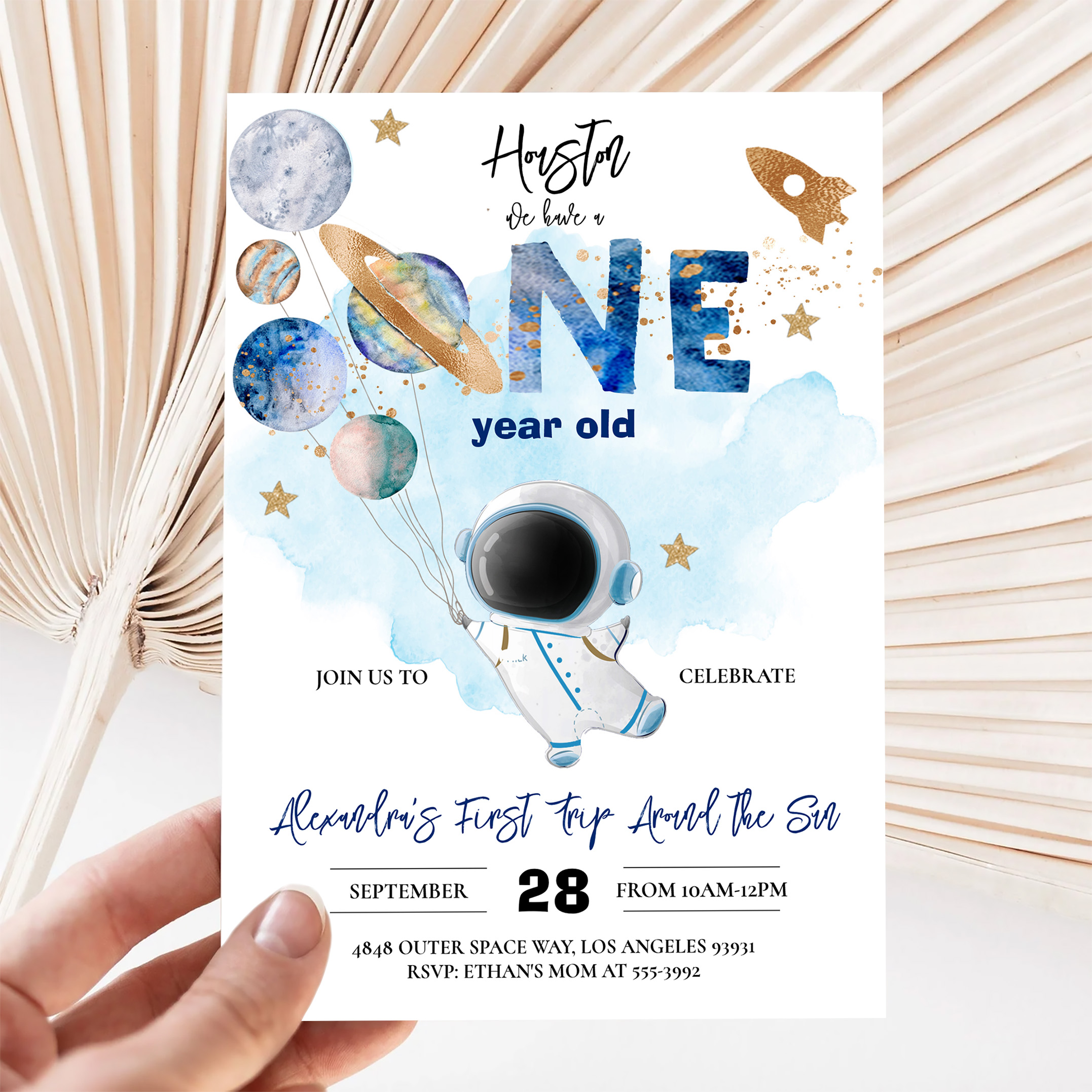 Houston We Have A One Year Old Blue Birthday Invitation - Image 5