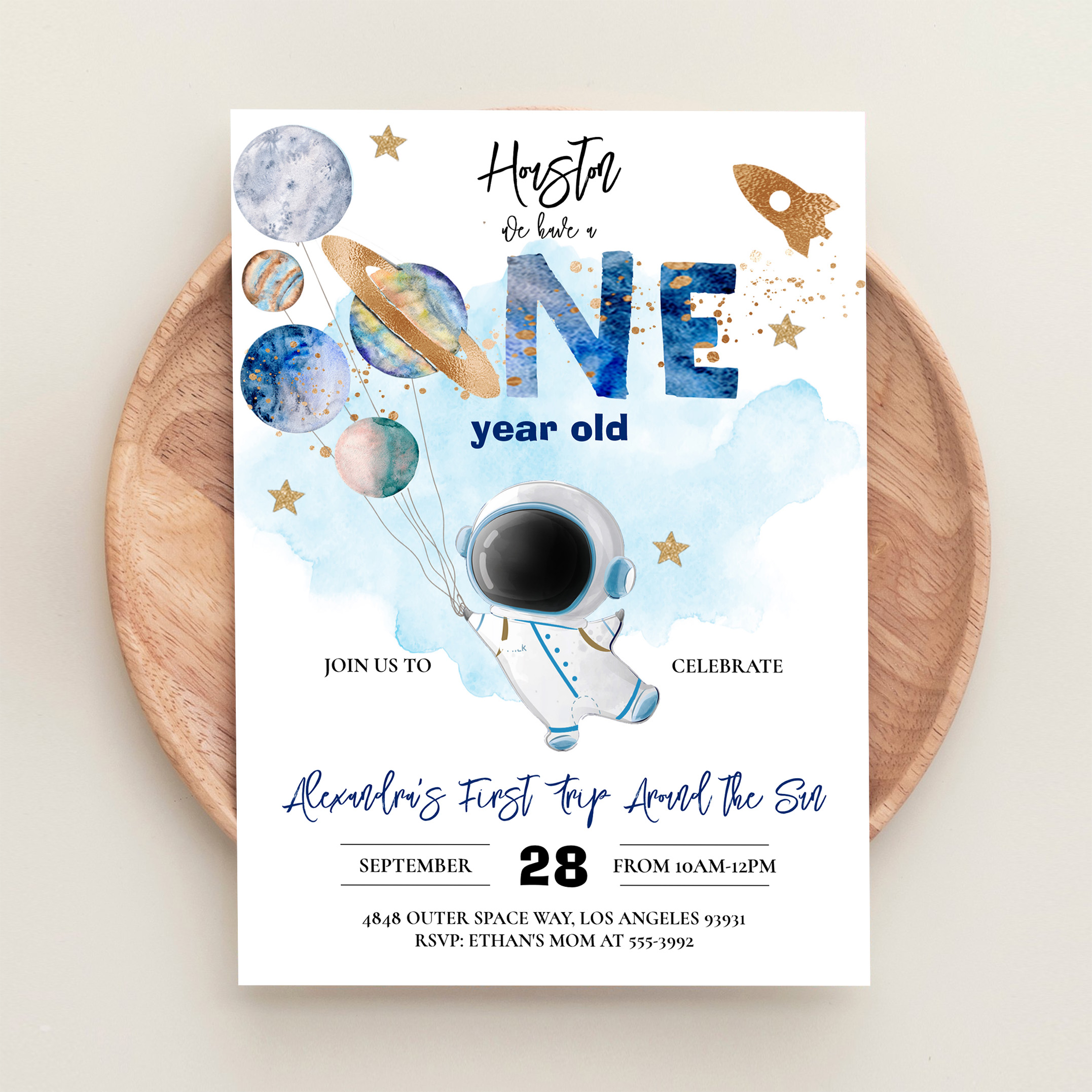 Houston We Have A One Year Old Blue Birthday Invitation - Image 7