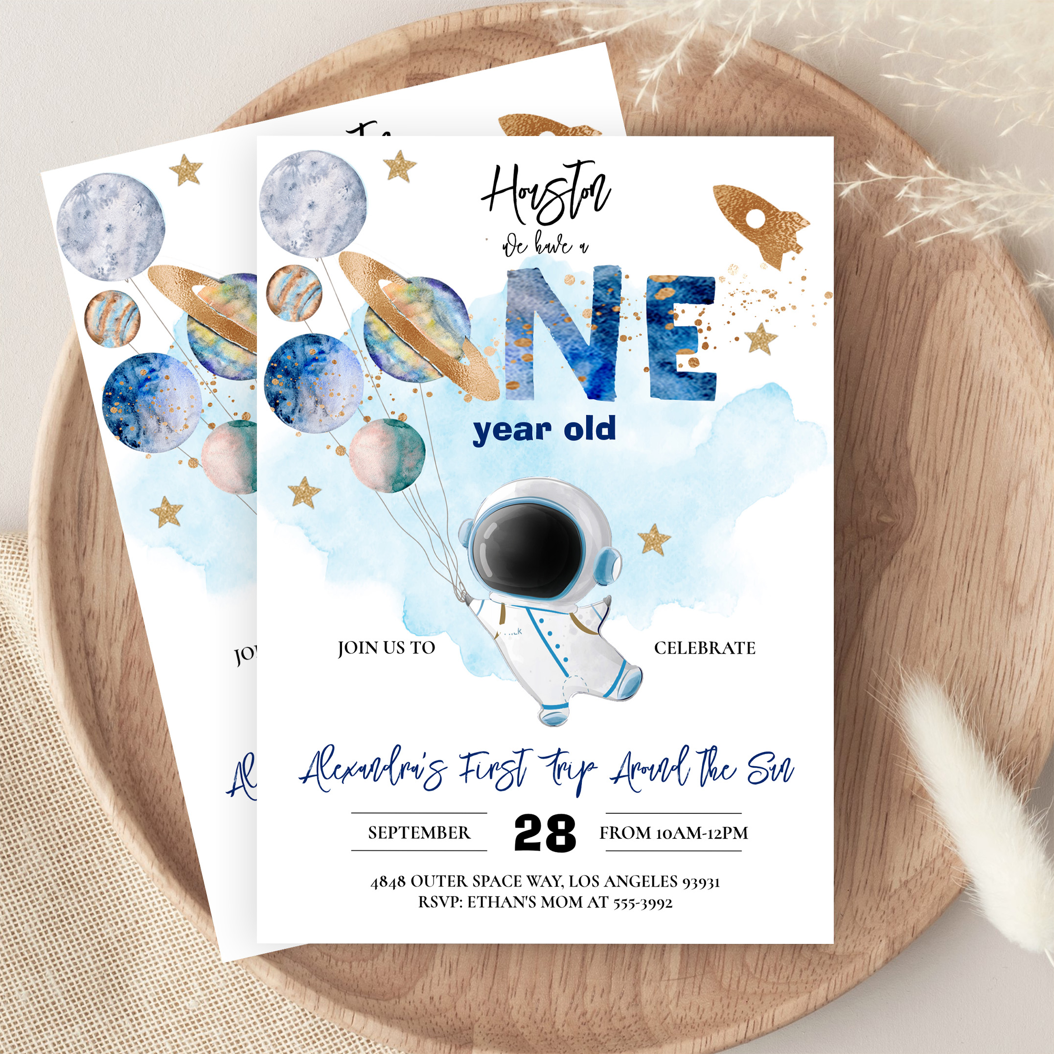 Houston We Have A One Year Old Blue Birthday Invitation - Image 9