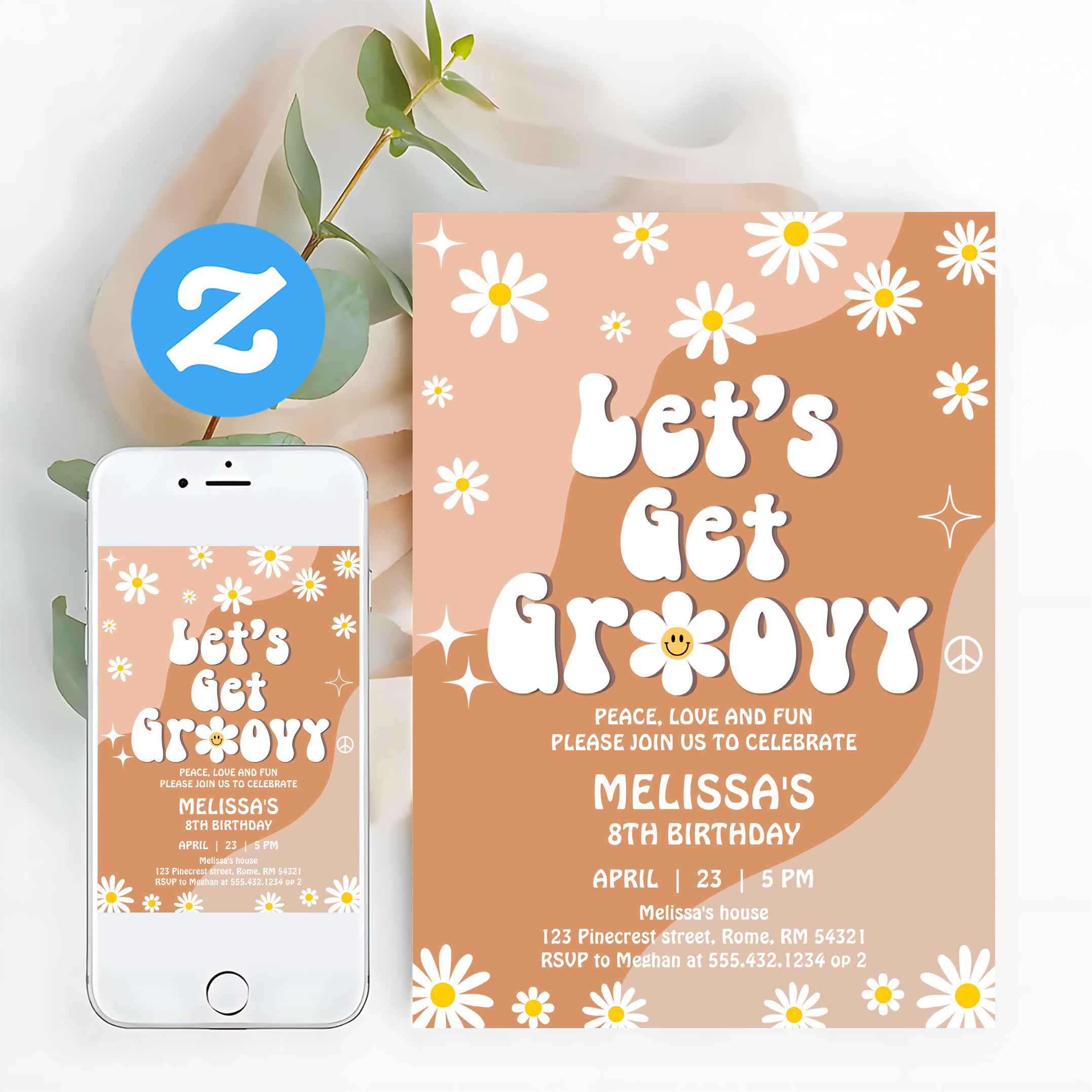 Lets Get Groovy Retro 70S Fun Festival Birthday Invitation - Image 12