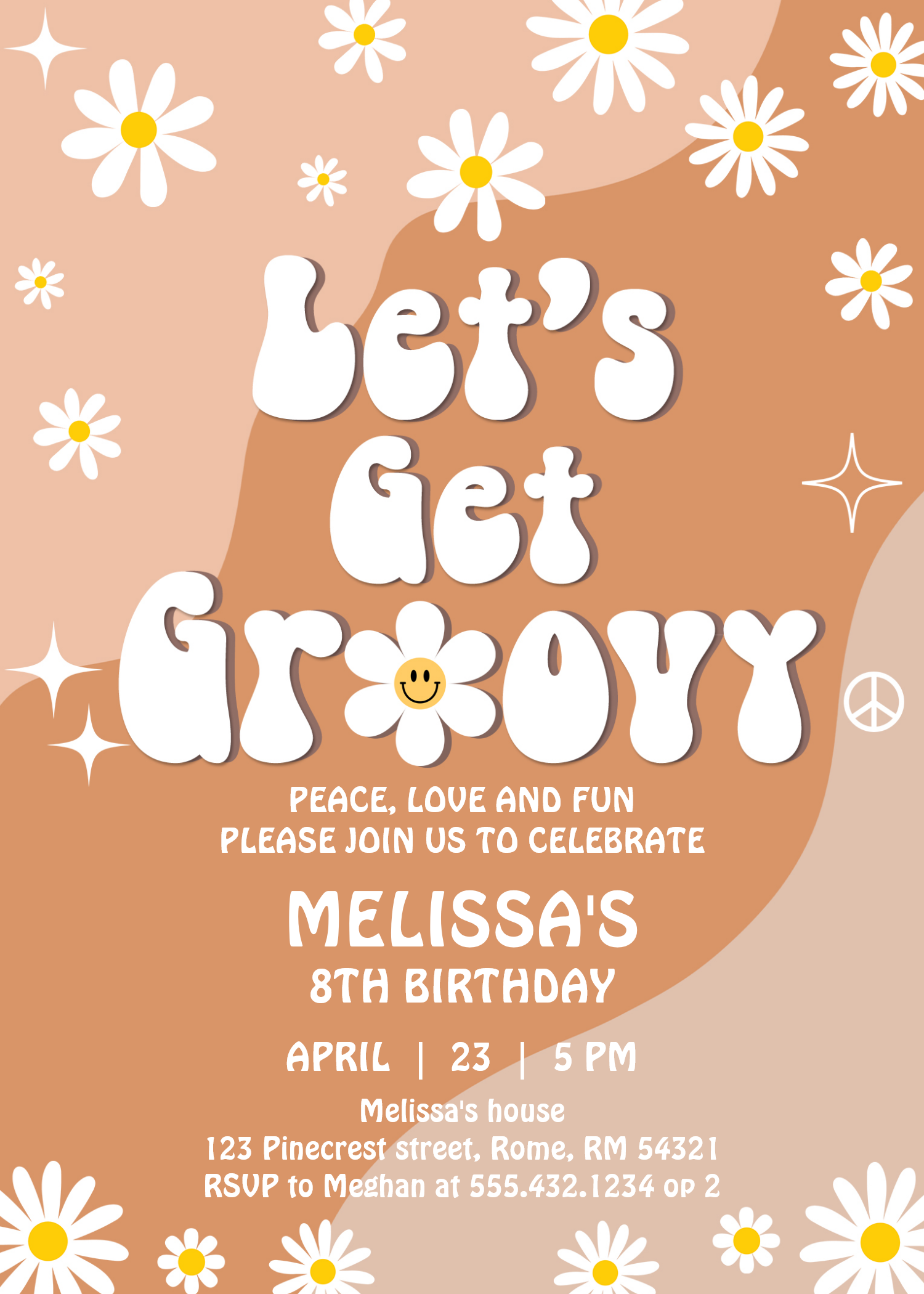 Lets Get Groovy Retro 70S Fun Festival Birthday Invitation