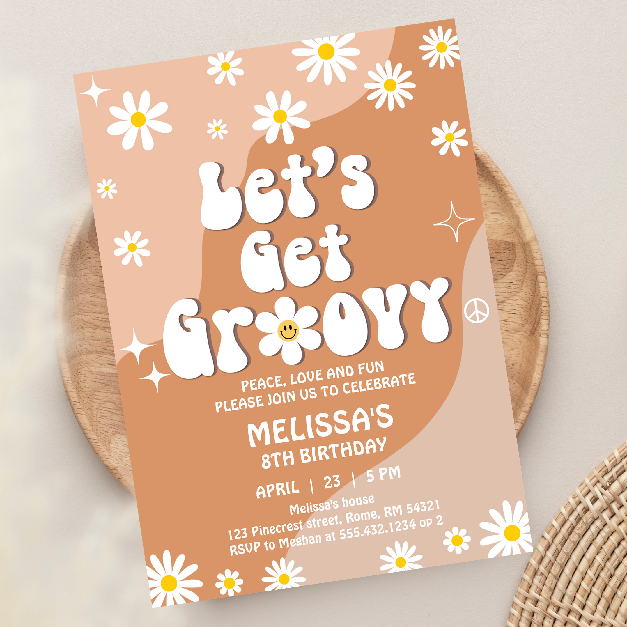 Lets Get Groovy Retro 70S Fun Festival Birthday Invitation - Image 13