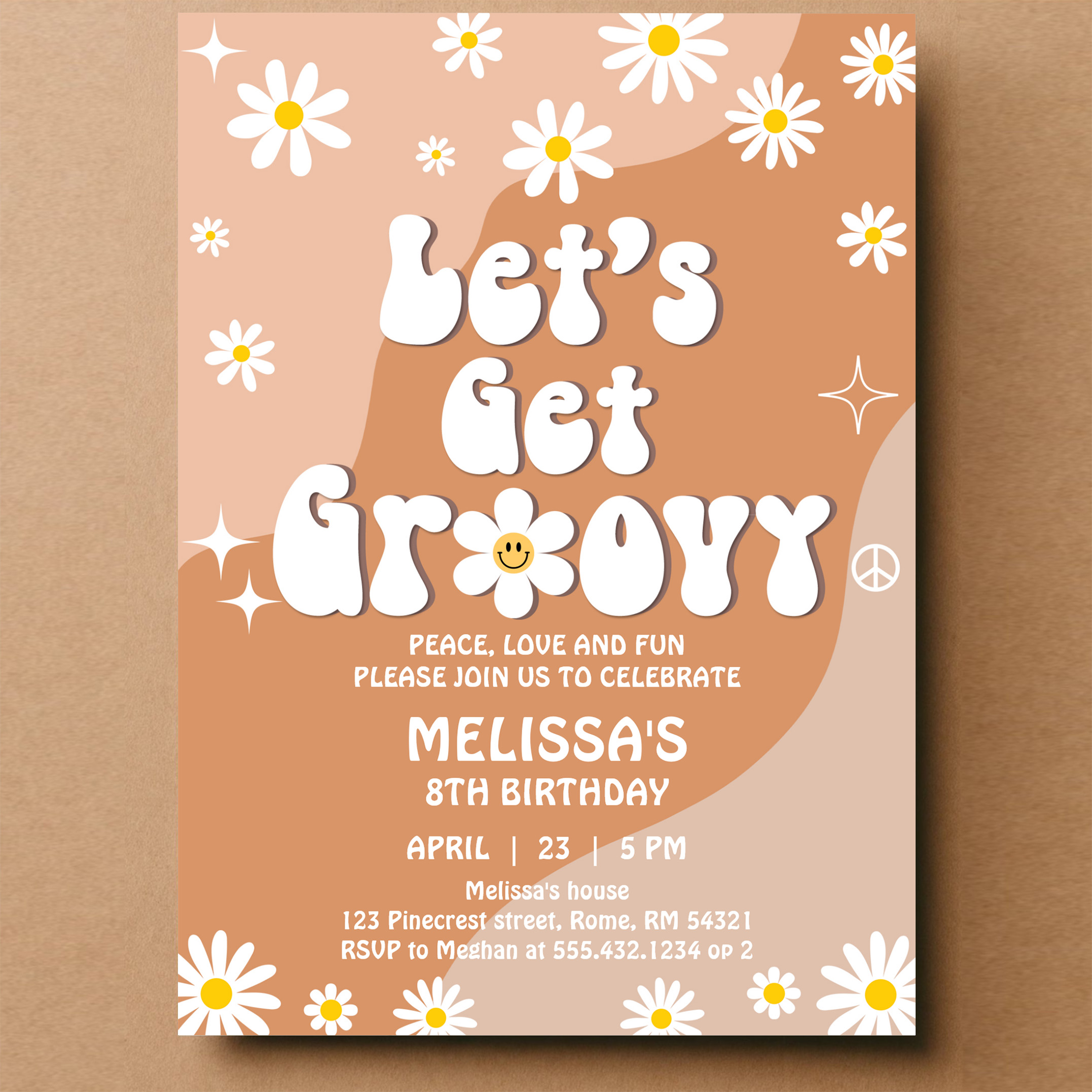 Lets Get Groovy Retro 70S Fun Festival Birthday Invitation - Image 14