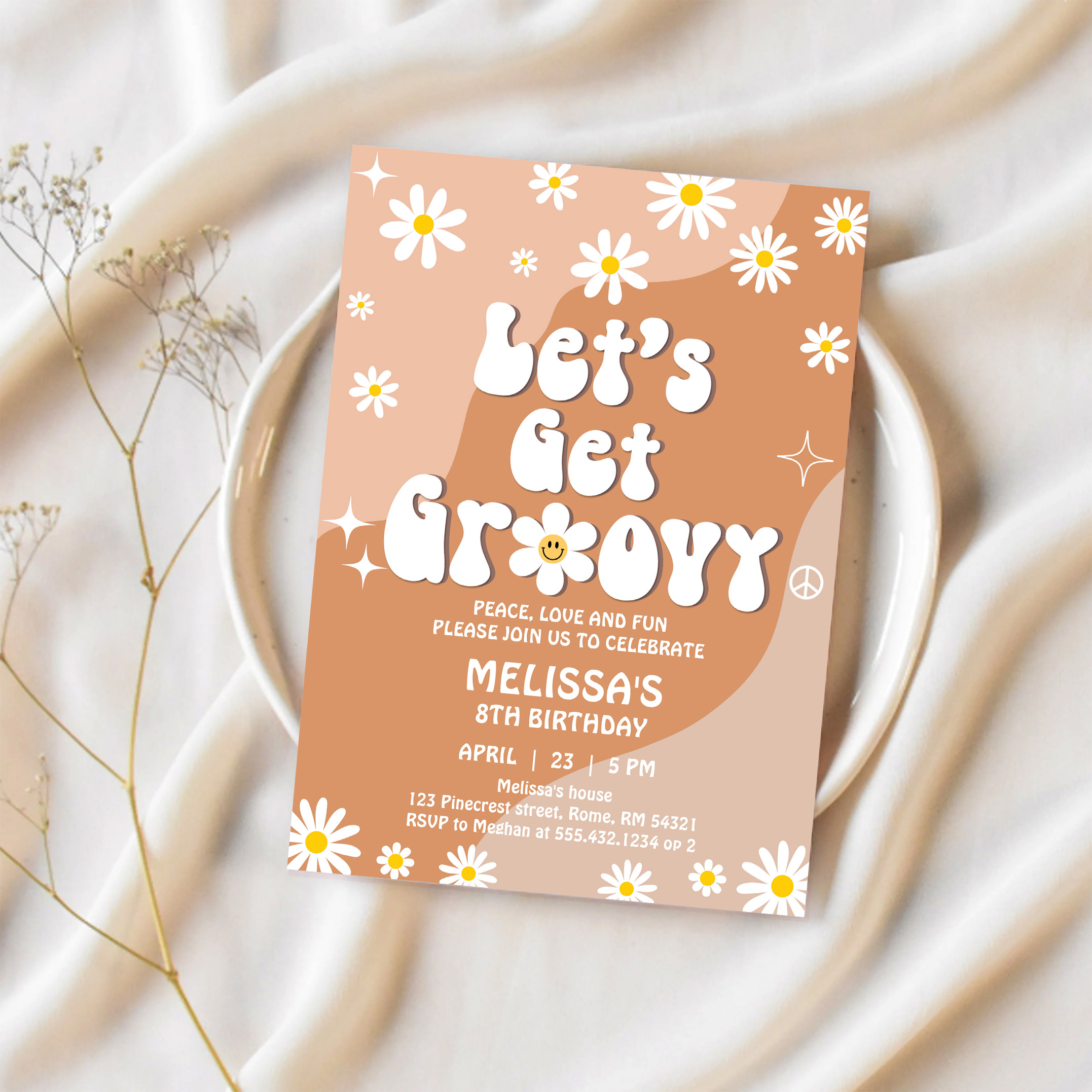 Lets Get Groovy Retro 70S Fun Festival Birthday Invitation - Image 2