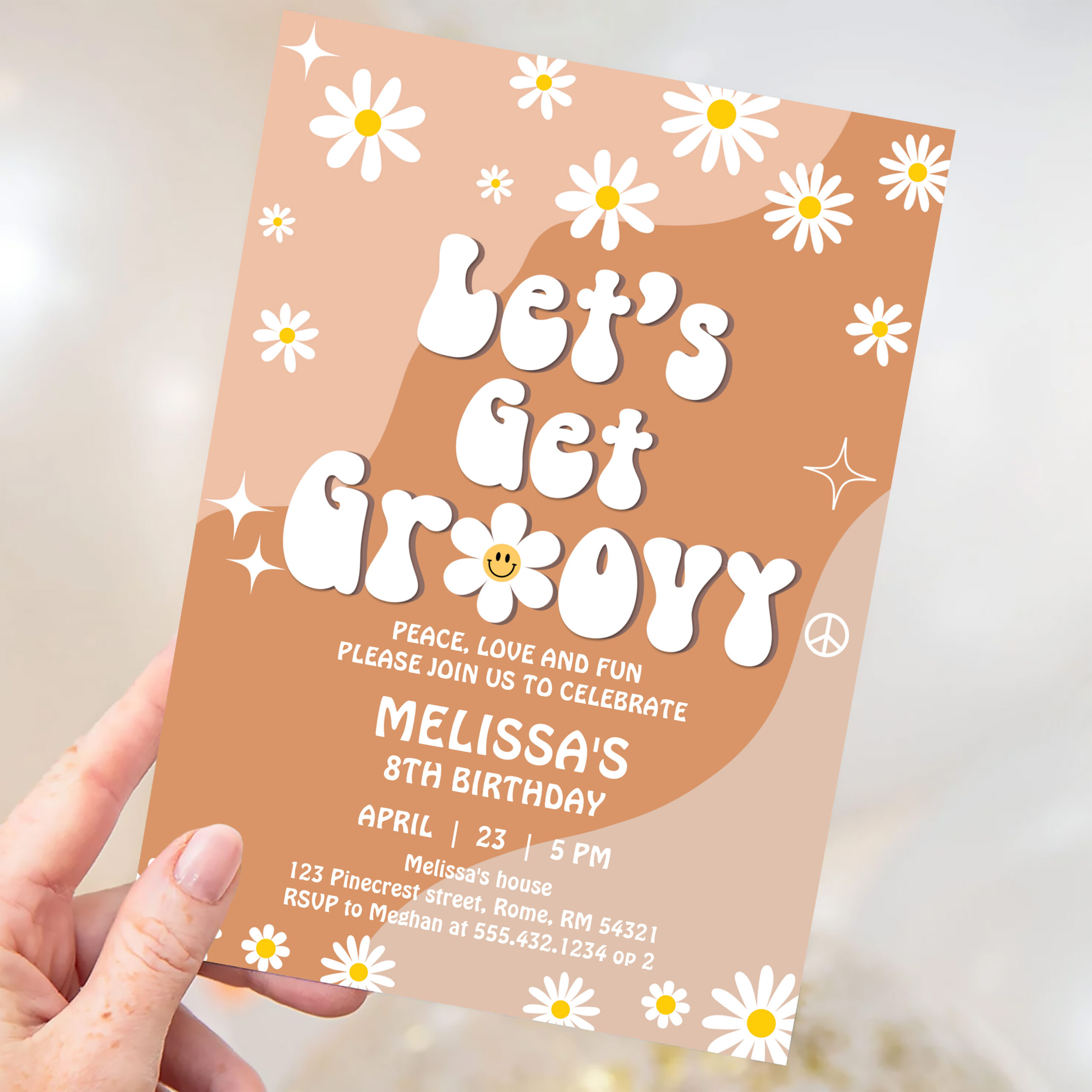 Lets Get Groovy Retro 70S Fun Festival Birthday Invitation - Image 3