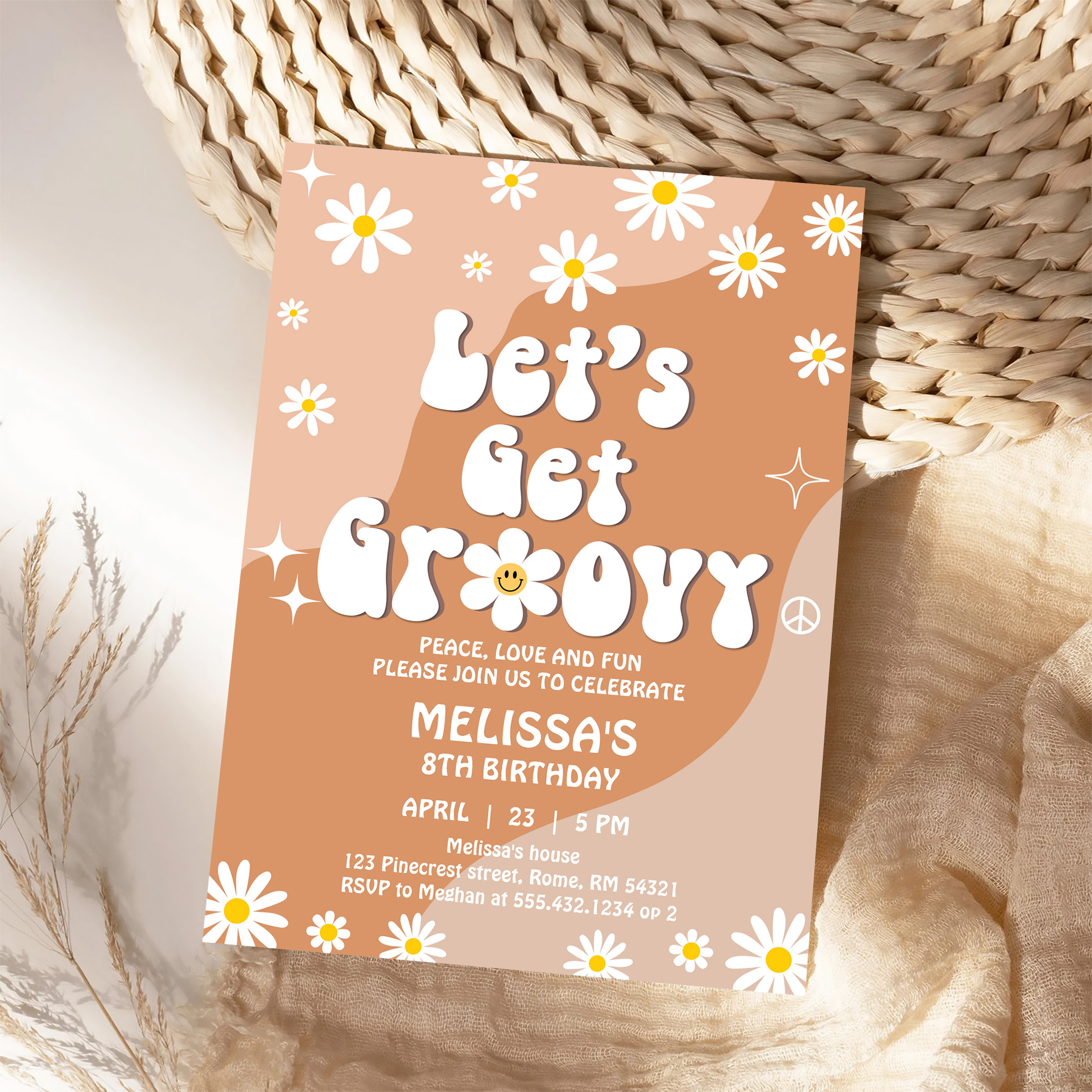 Lets Get Groovy Retro 70S Fun Festival Birthday Invitation - Image 4