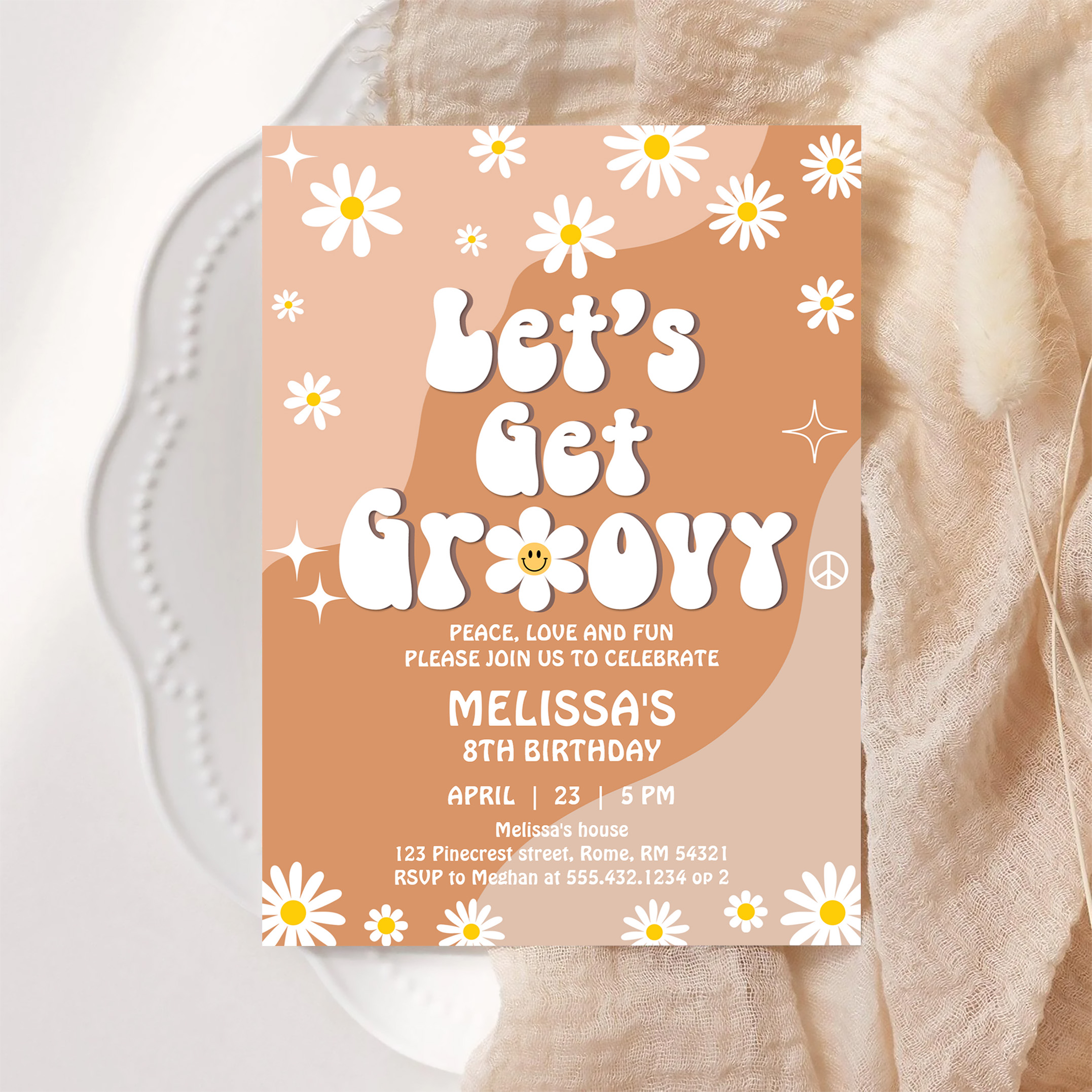 Lets Get Groovy Retro 70S Fun Festival Birthday Invitation - Image 6