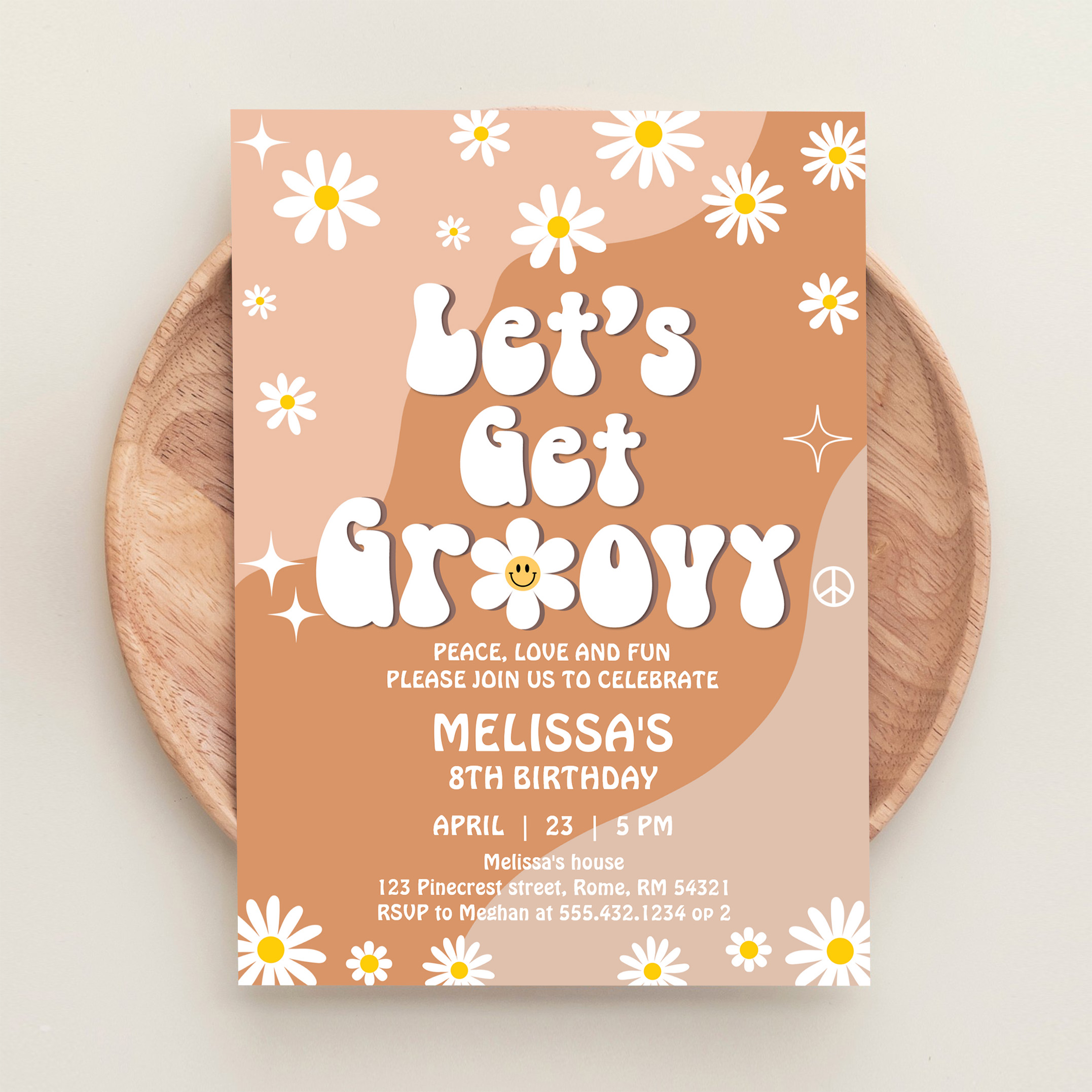 Lets Get Groovy Retro 70S Fun Festival Birthday Invitation - Image 7