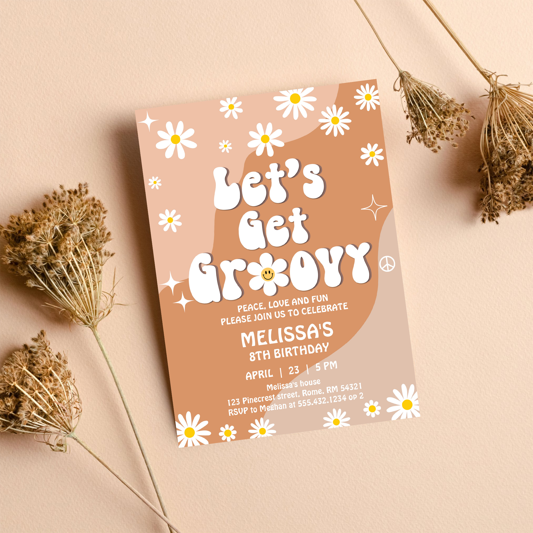 Lets Get Groovy Retro 70S Fun Festival Birthday Invitation - Image 8