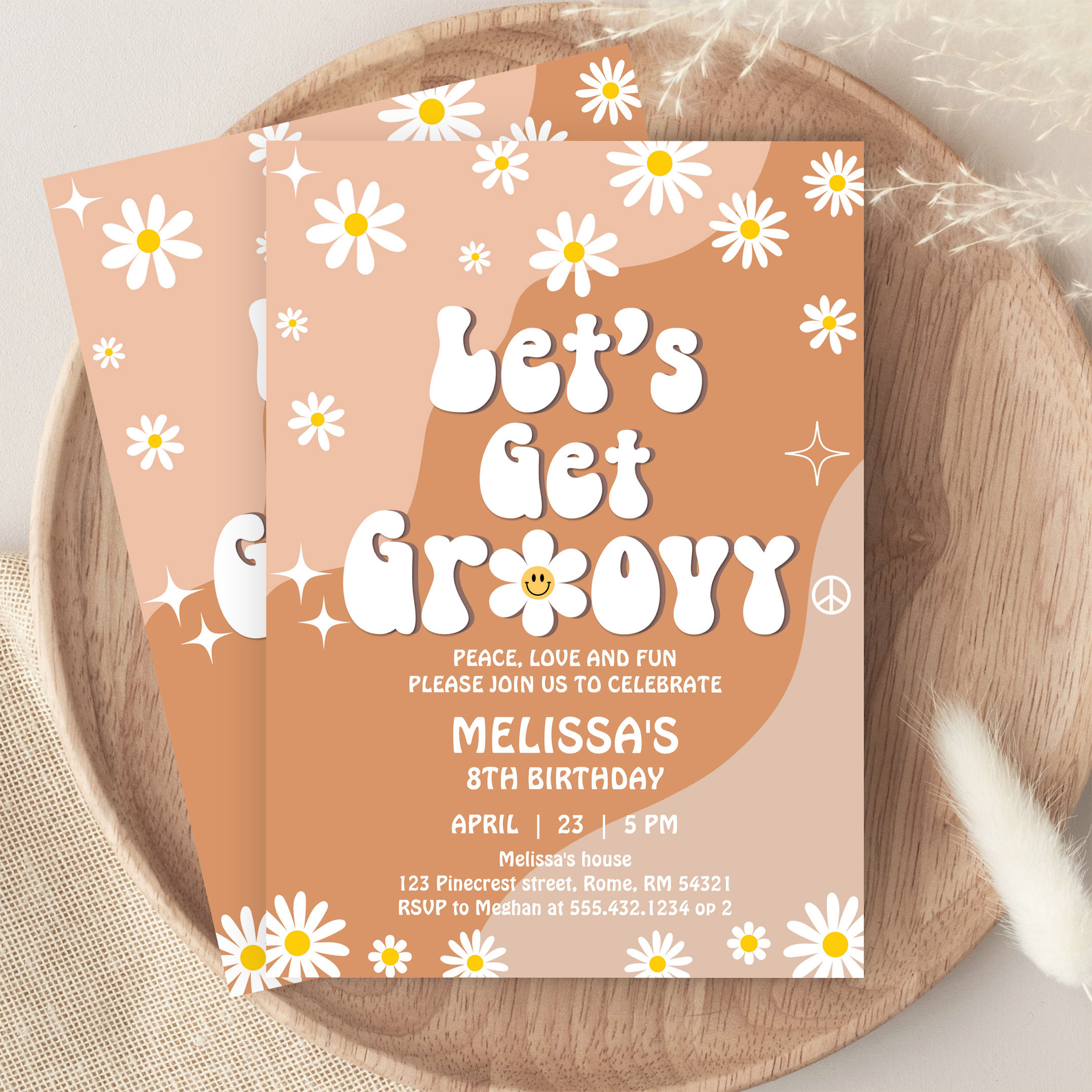 Lets Get Groovy Retro 70S Fun Festival Birthday Invitation - Image 9