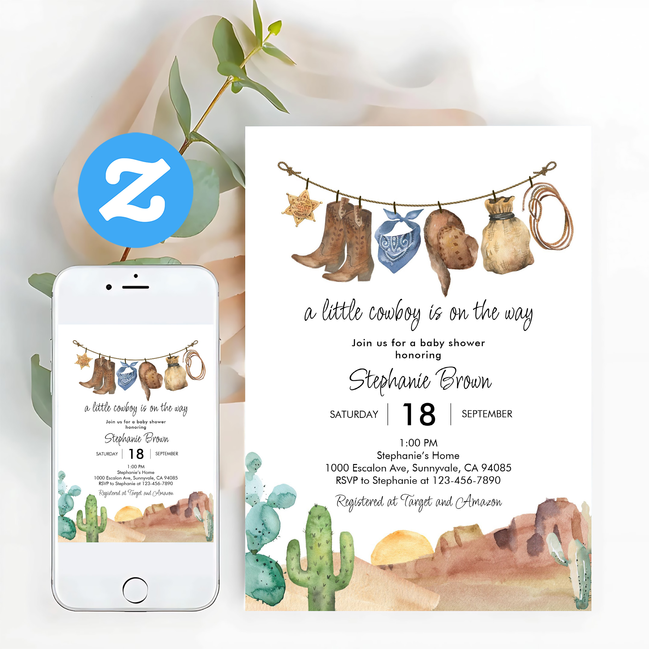 Little Cowboy Country Western Baby Shower Invitation - Image 12