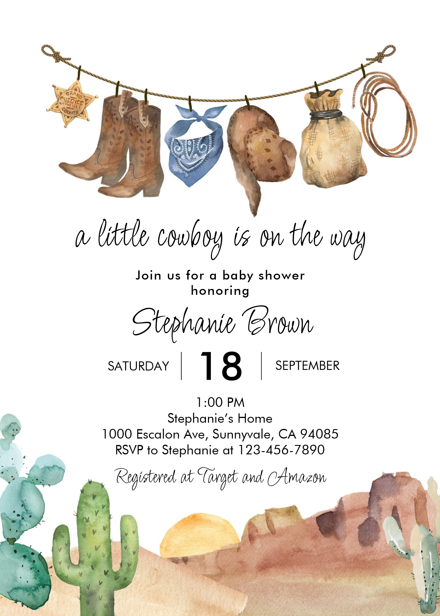 Little Cowboy Country Western Baby Shower Invitation