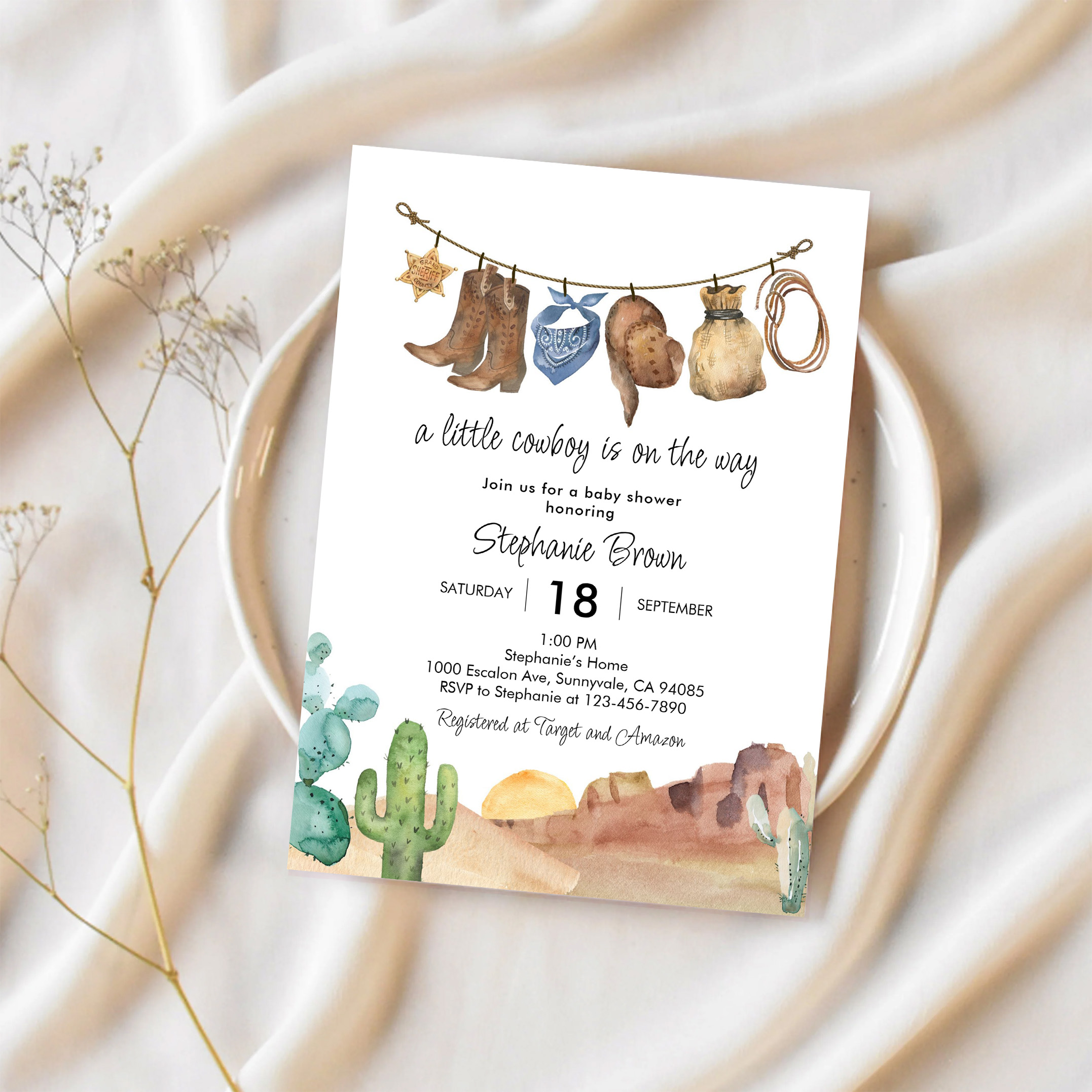 Little Cowboy Country Western Baby Shower Invitation - Image 2