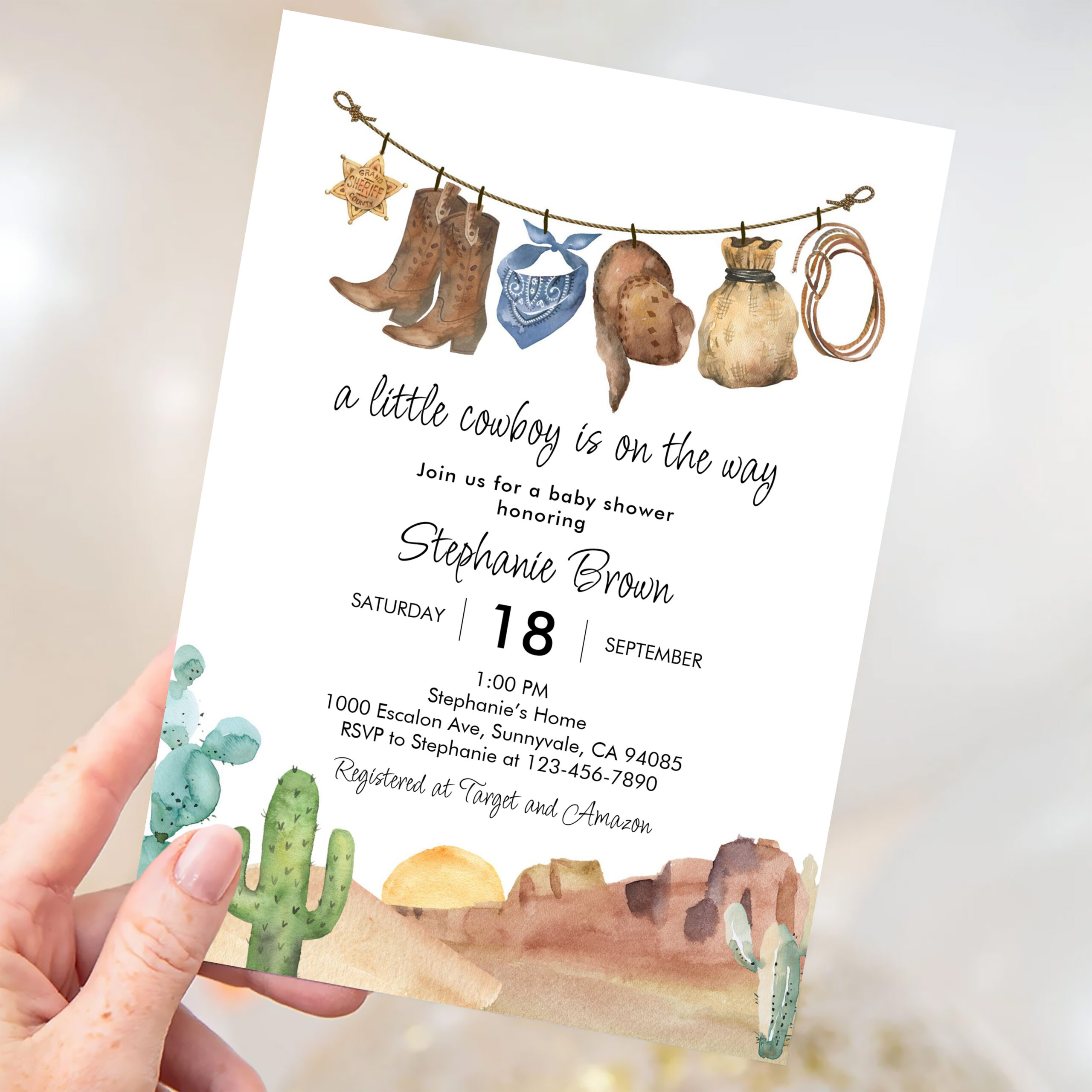 Little Cowboy Country Western Baby Shower Invitation - Image 3