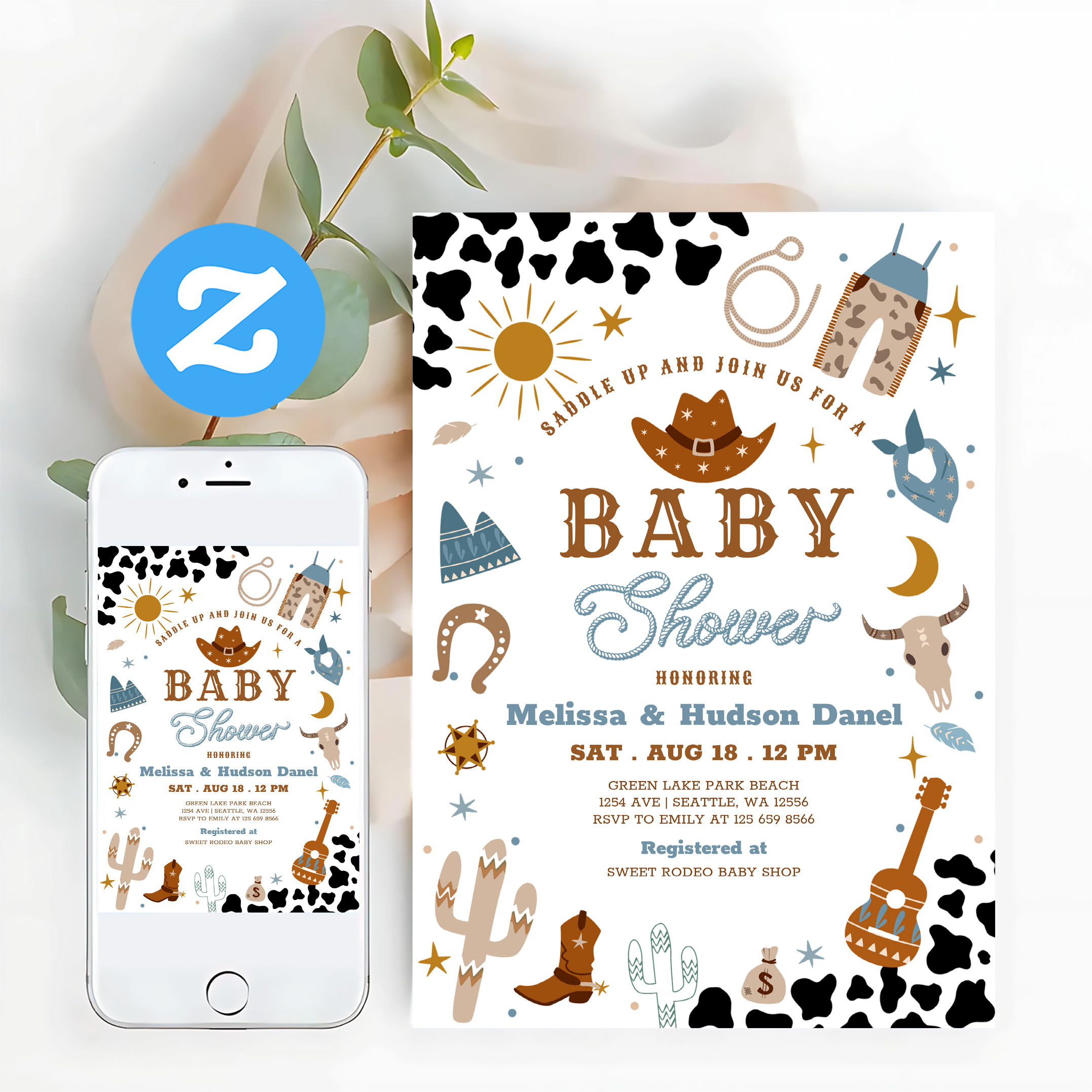 Little Cowboy Rodeo Ranch Wild West Baby Shower Invitation - Image 12