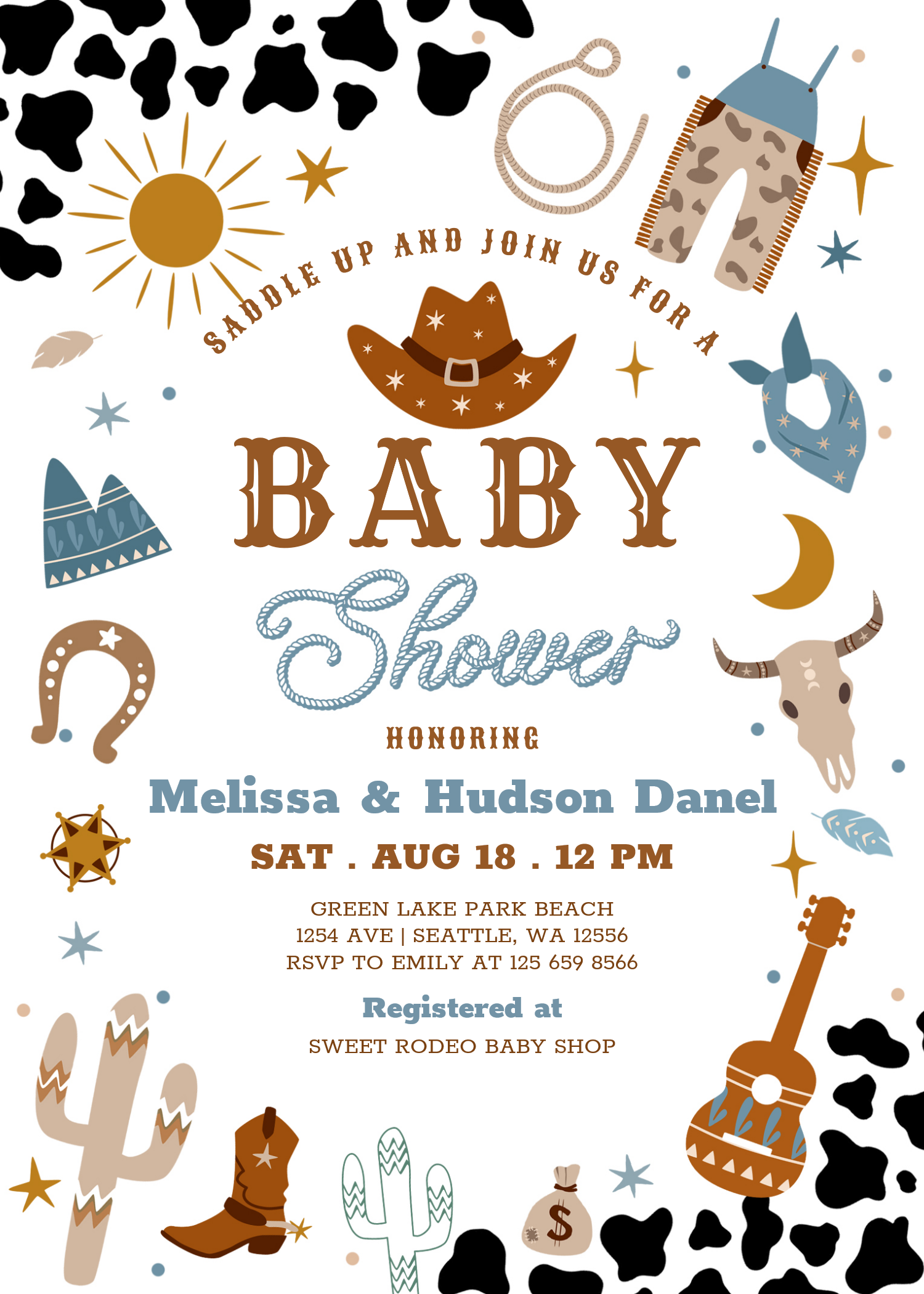 Little Cowboy Rodeo Ranch Wild West Baby Shower Invitation