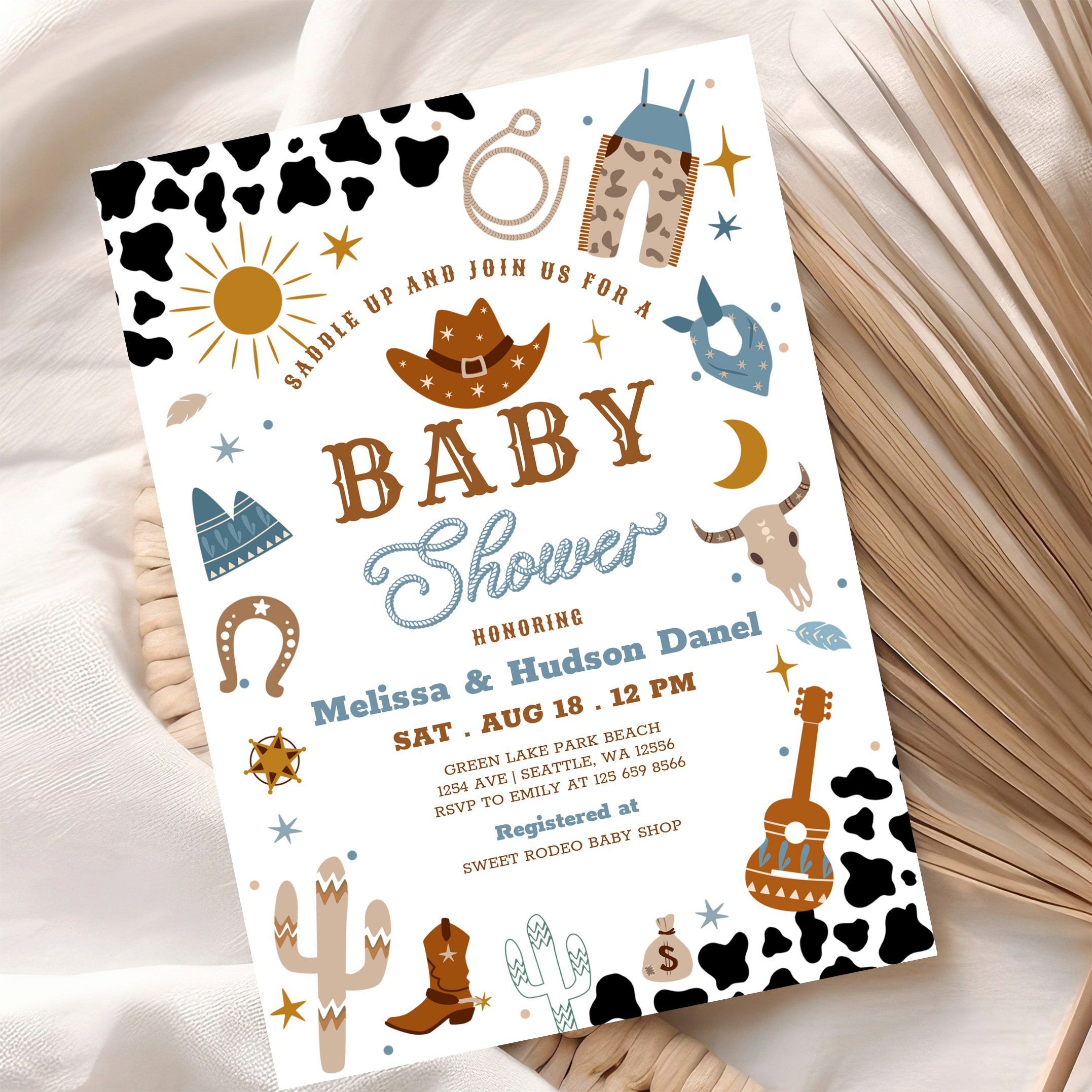 Little Cowboy Rodeo Ranch Wild West Baby Shower Invitation - Image 10