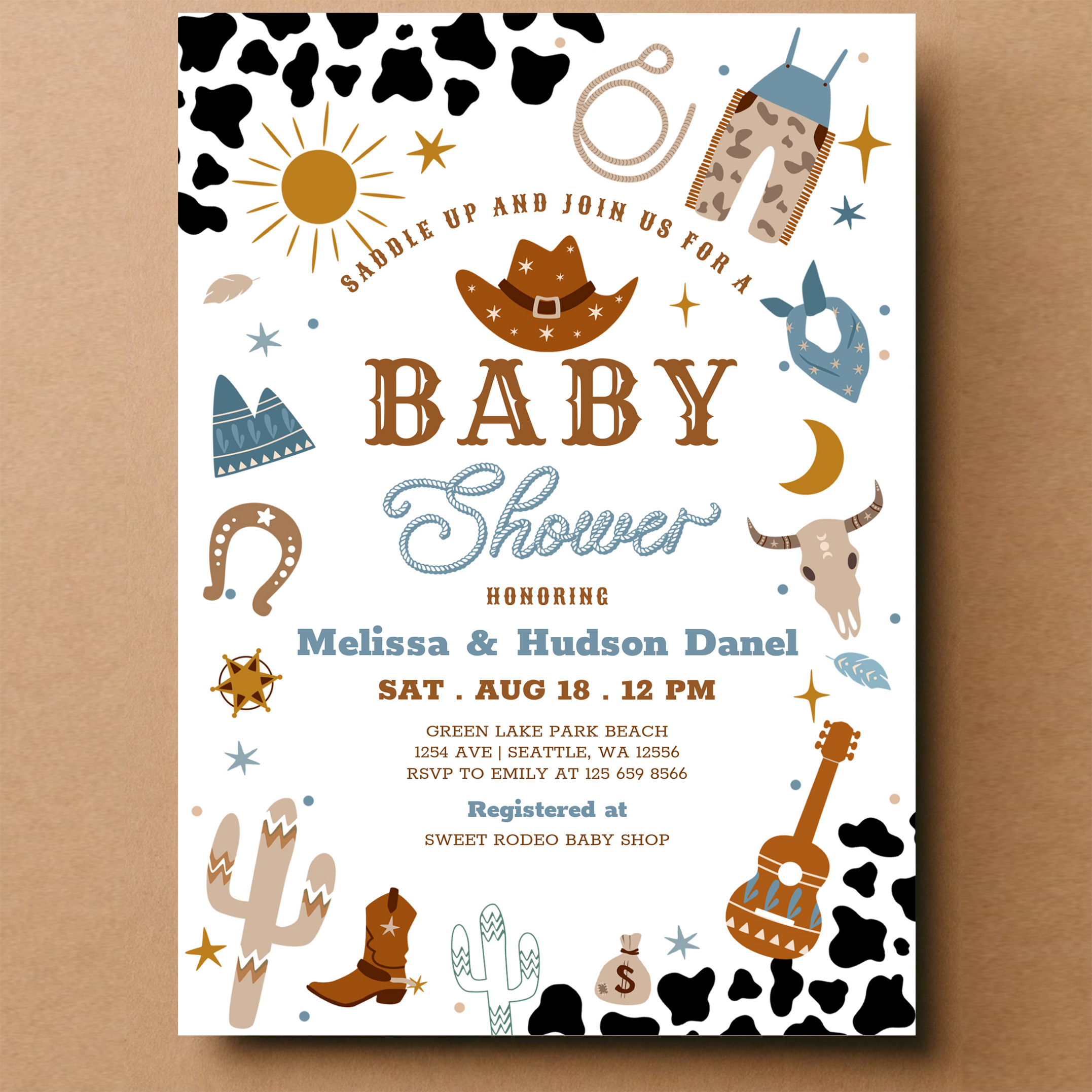Little Cowboy Rodeo Ranch Wild West Baby Shower Invitation - Image 14