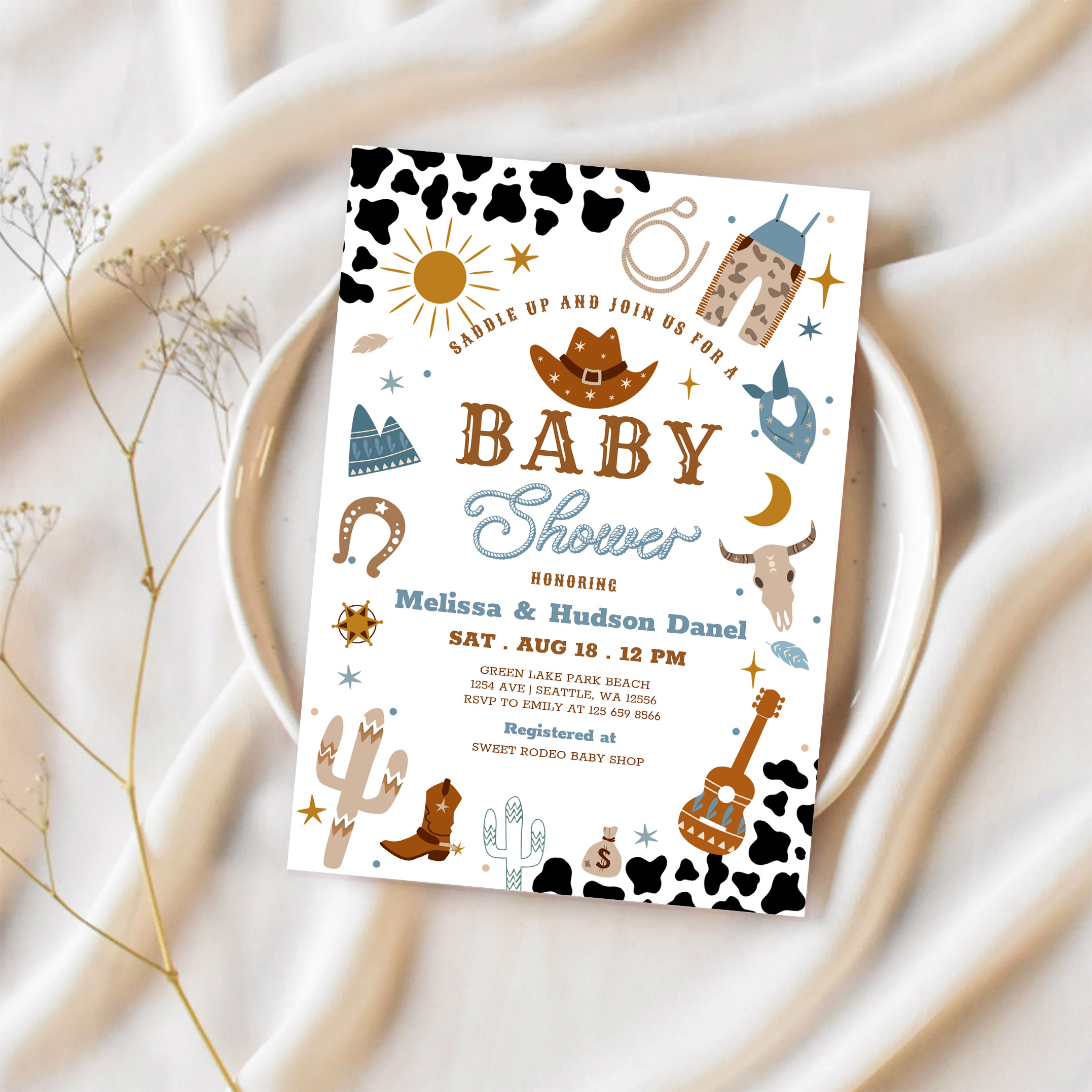 Little Cowboy Rodeo Ranch Wild West Baby Shower Invitation - Image 2