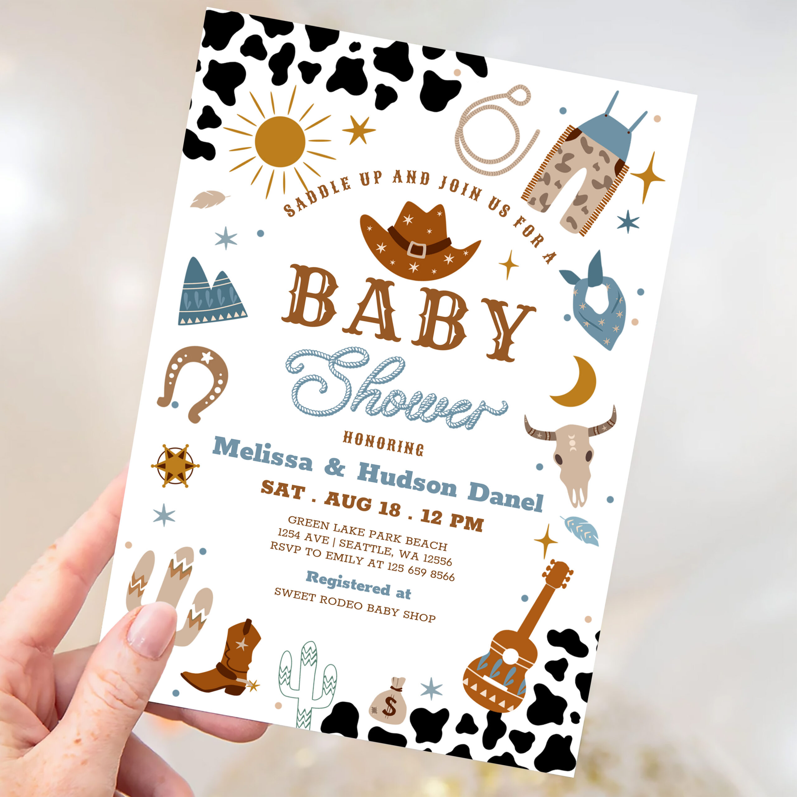 Little Cowboy Rodeo Ranch Wild West Baby Shower Invitation - Image 3