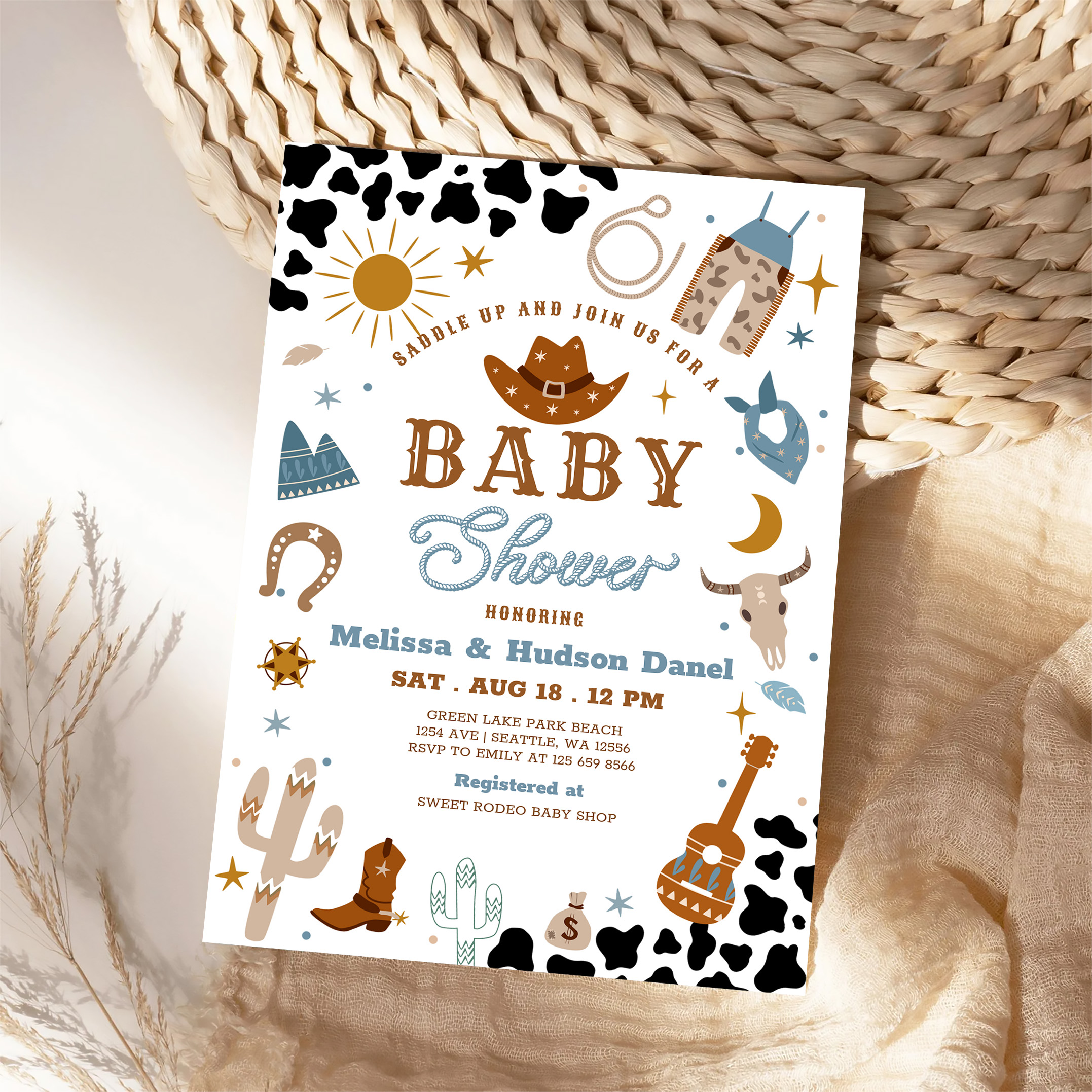 Little Cowboy Rodeo Ranch Wild West Baby Shower Invitation - Image 4