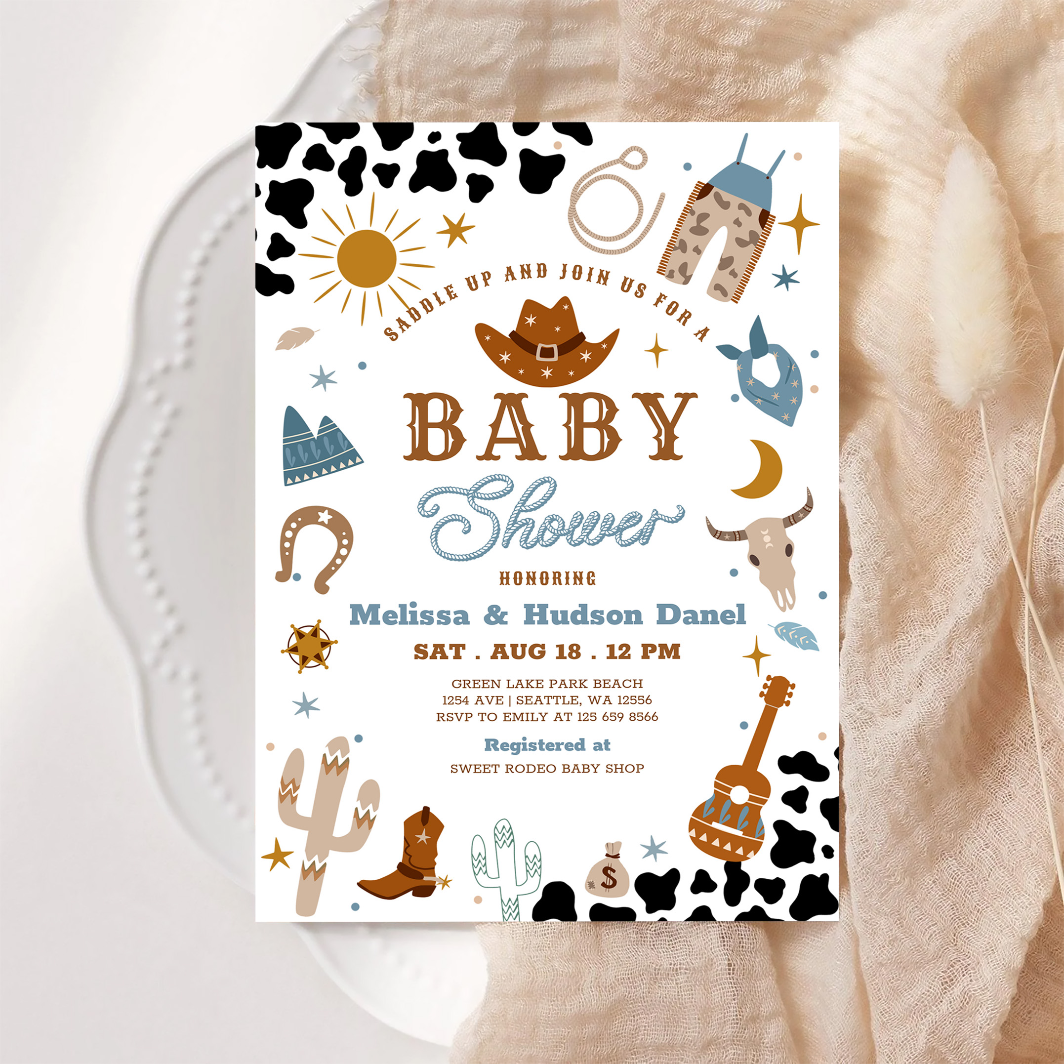 Little Cowboy Rodeo Ranch Wild West Baby Shower Invitation - Image 6