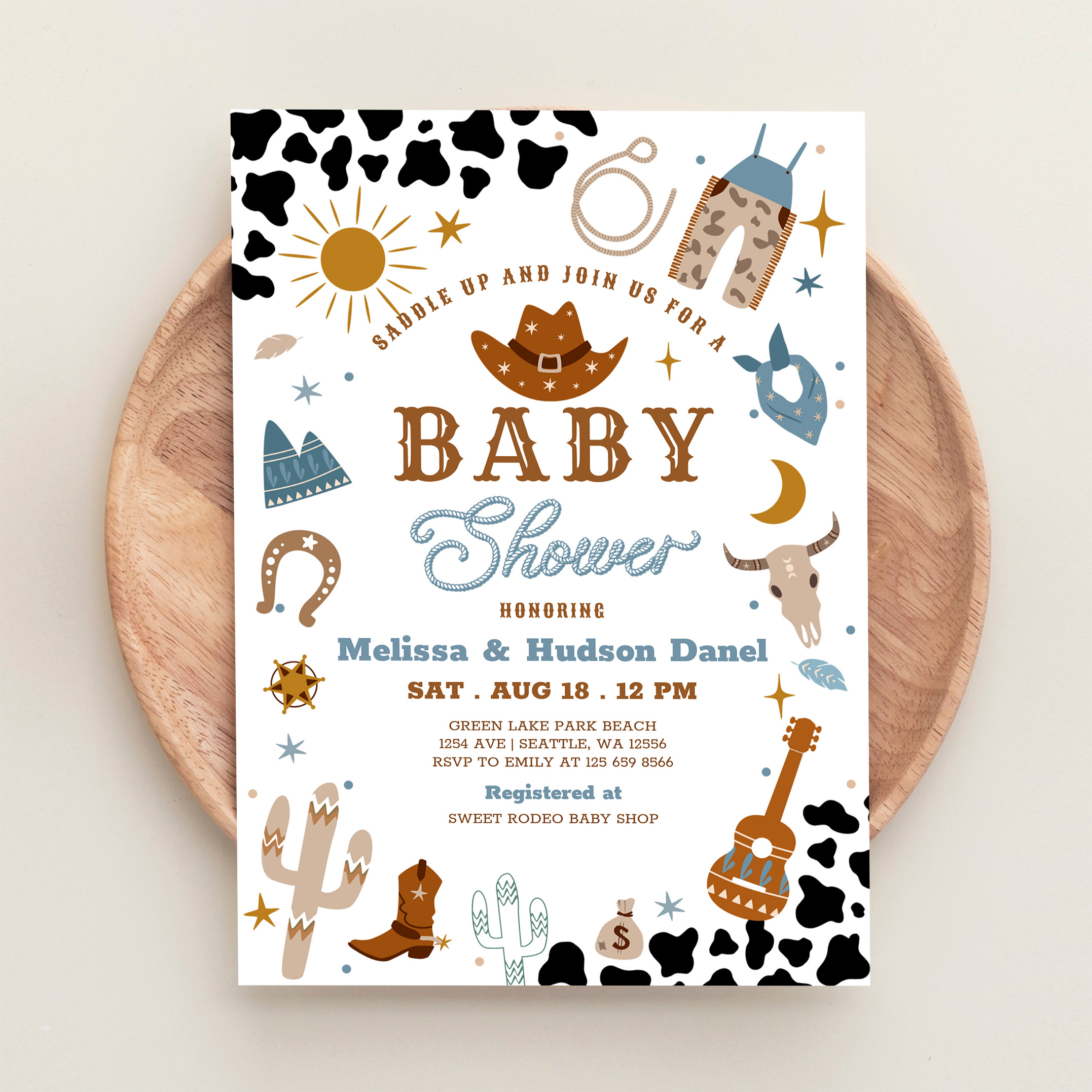 Little Cowboy Rodeo Ranch Wild West Baby Shower Invitation - Image 7