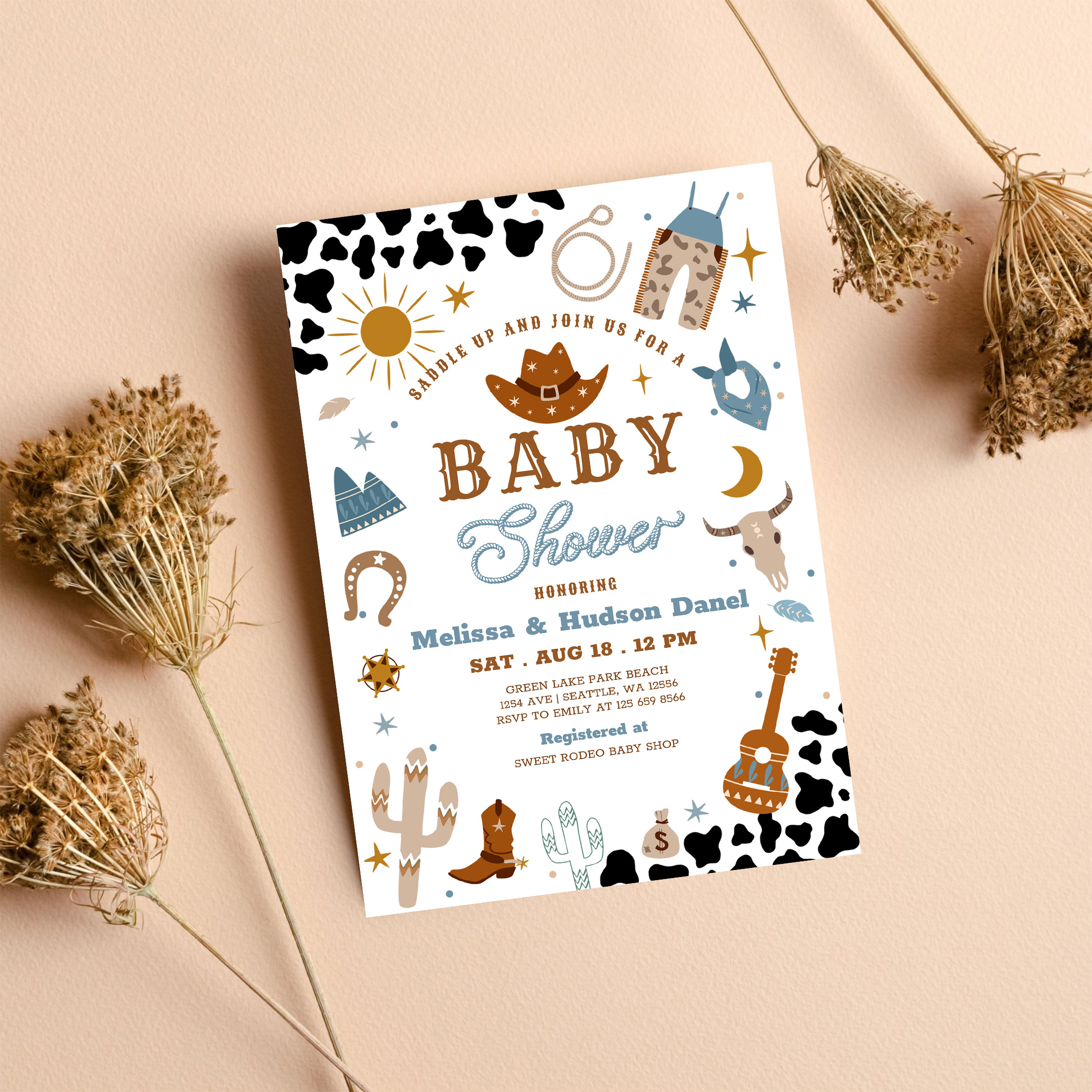 Little Cowboy Rodeo Ranch Wild West Baby Shower Invitation - Image 8