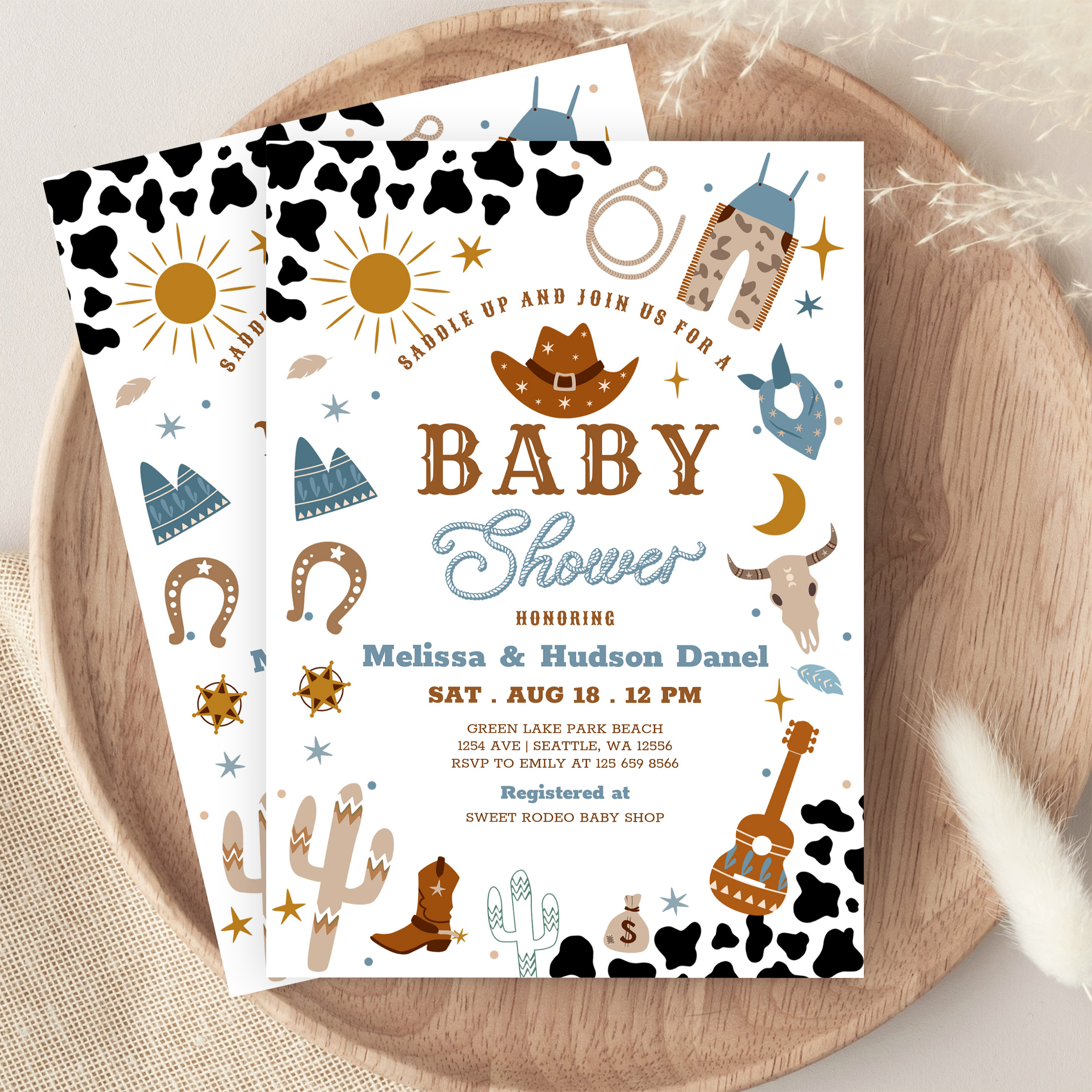 Little Cowboy Rodeo Ranch Wild West Baby Shower Invitation - Image 9