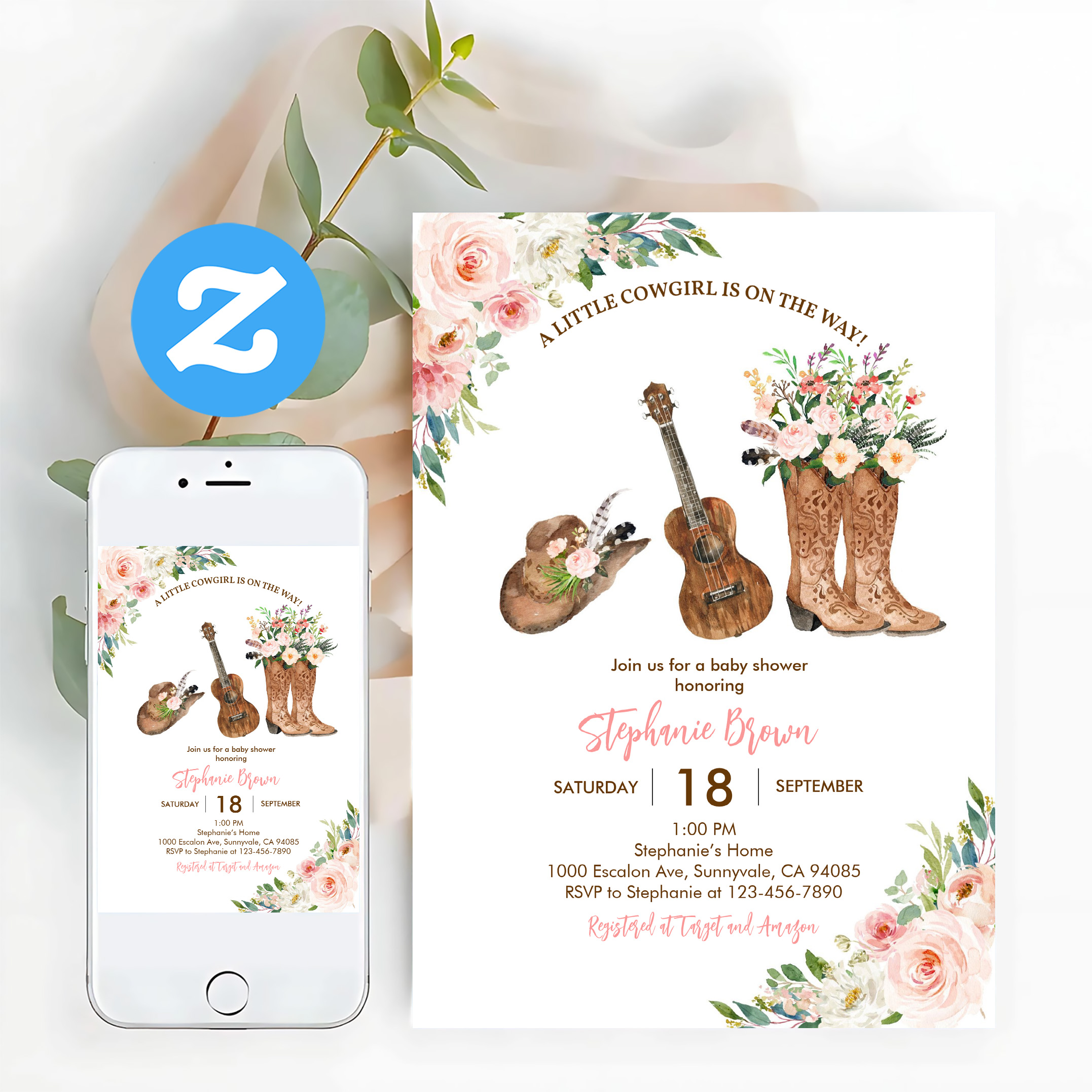 Little Cowgirl Western Rustic Pink Baby Shower Invitation - Image 12