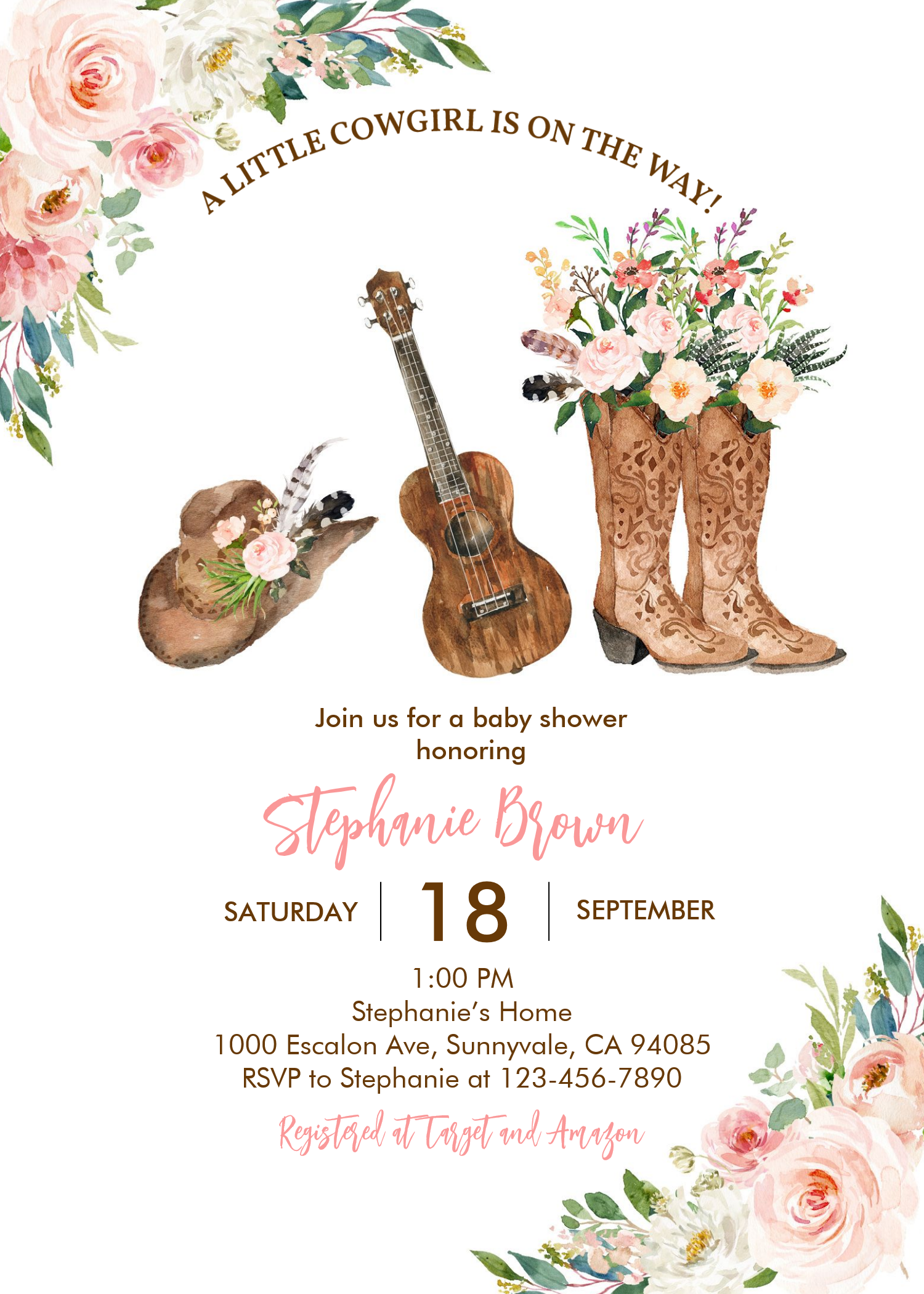 Little Cowgirl Western Rustic Pink Baby Shower Invitation