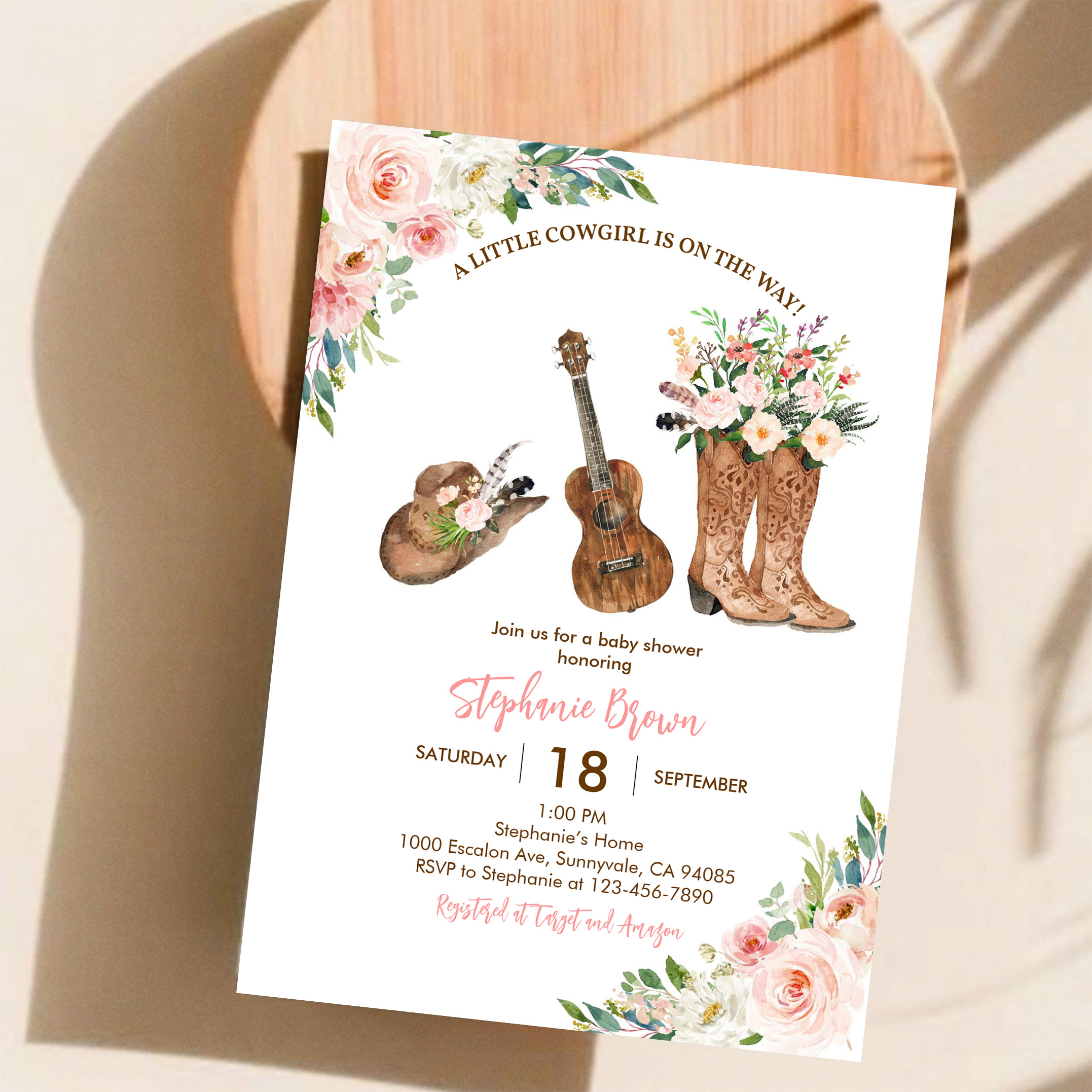 Little Cowgirl Western Rustic Pink Baby Shower Invitation - Image 11
