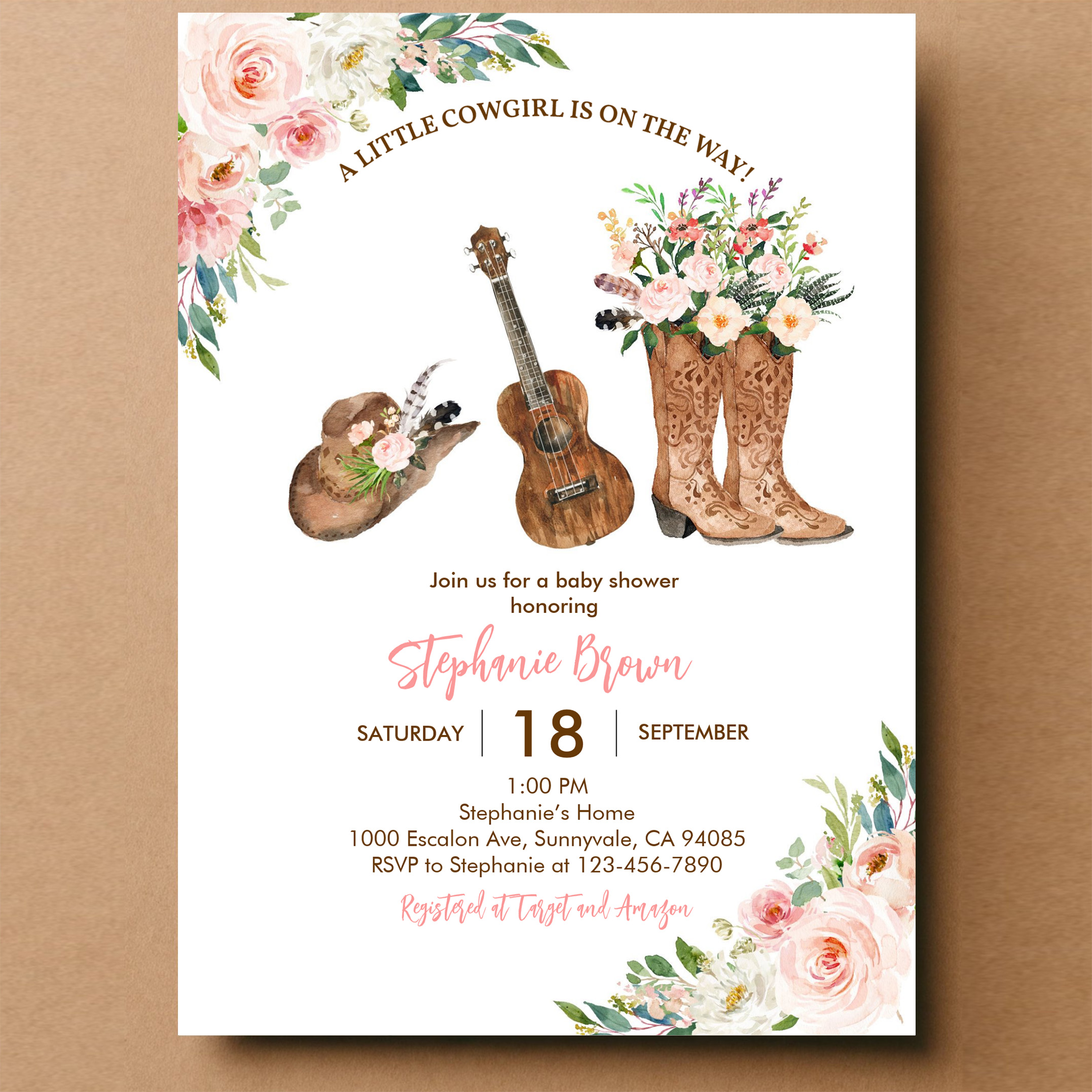 Little Cowgirl Western Rustic Pink Baby Shower Invitation - Image 14