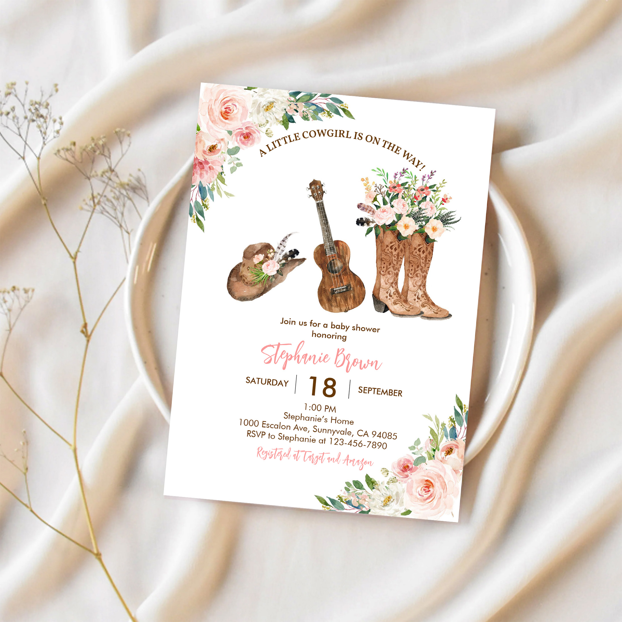 Little Cowgirl Western Rustic Pink Baby Shower Invitation - Image 2